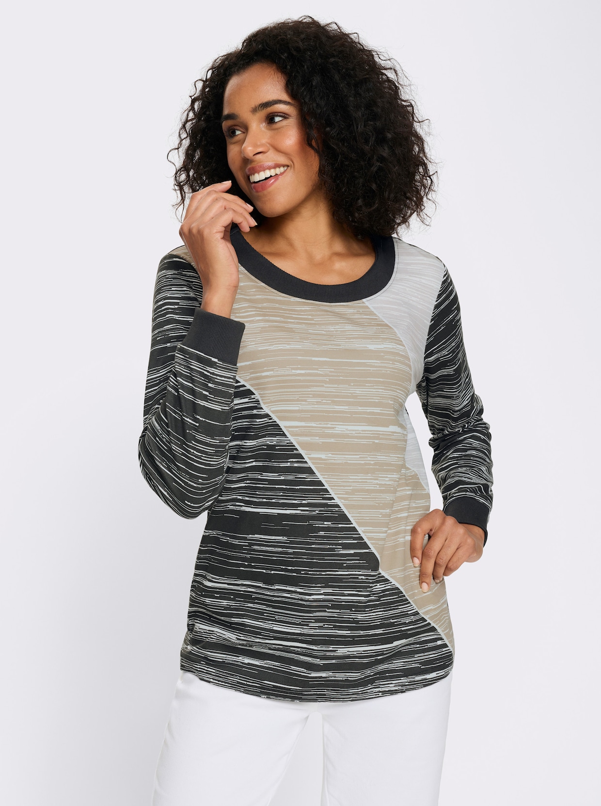 Sweatshirt mit Grafik-Print - graphit-ecru-bedruckt