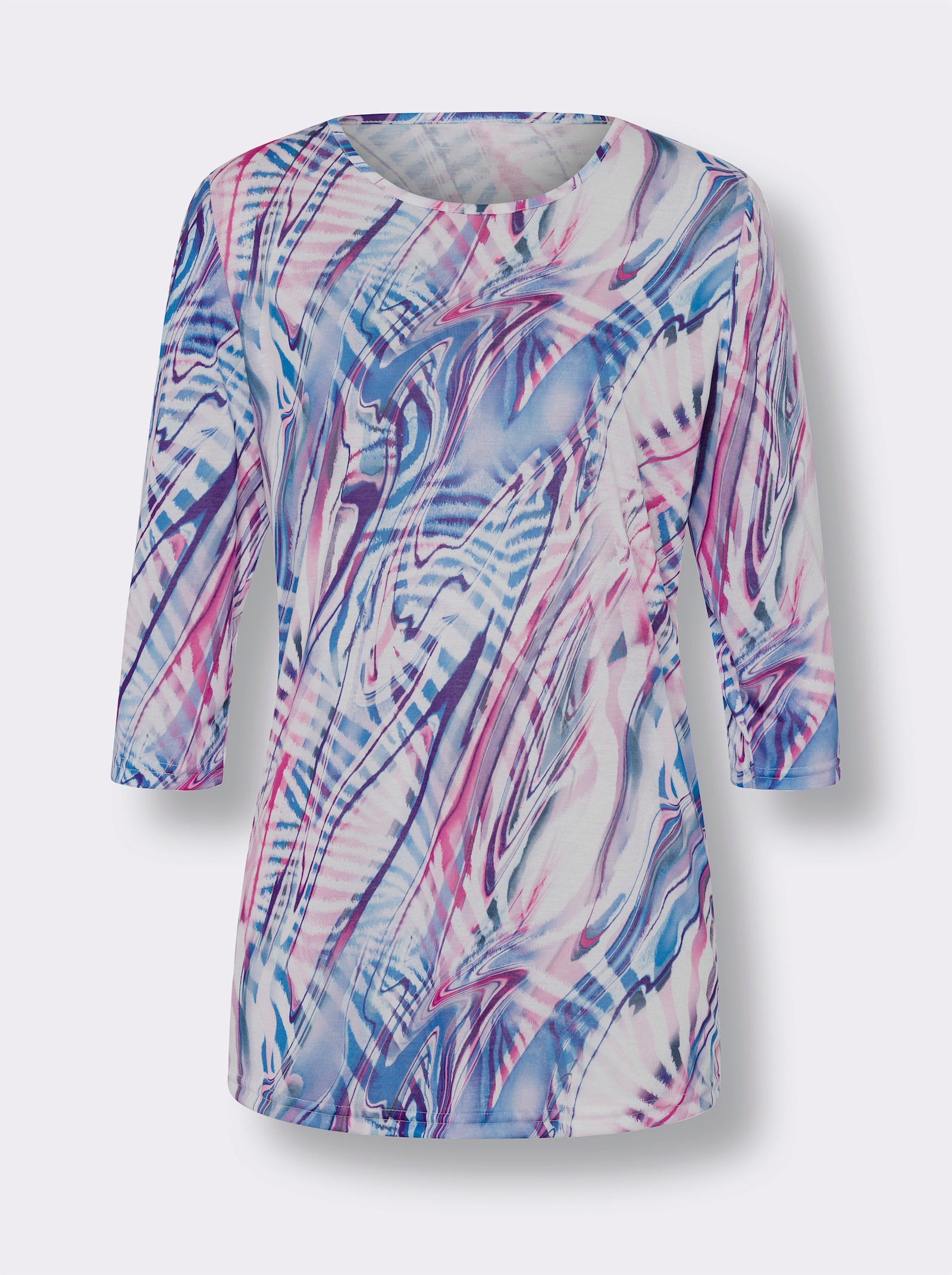 Longshirt in Batik-Optik - himmelblau-pink-bedruckt