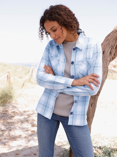 Blusenjacke in Flanell-Qualität - eisblau-ecru-kariert