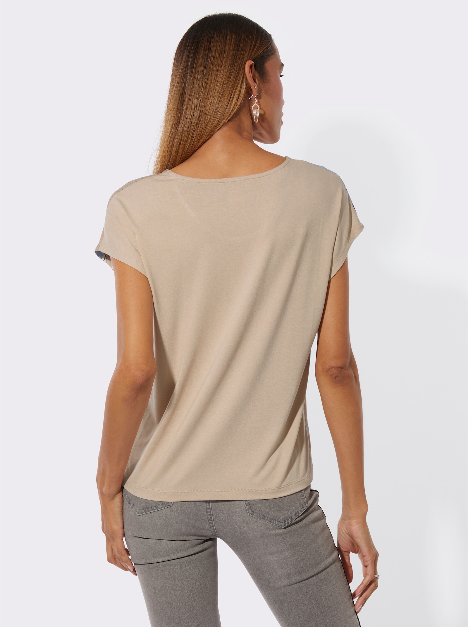 Rundhalsshirt mit platziertem Druckmuster - beige-bleu-bedruckt