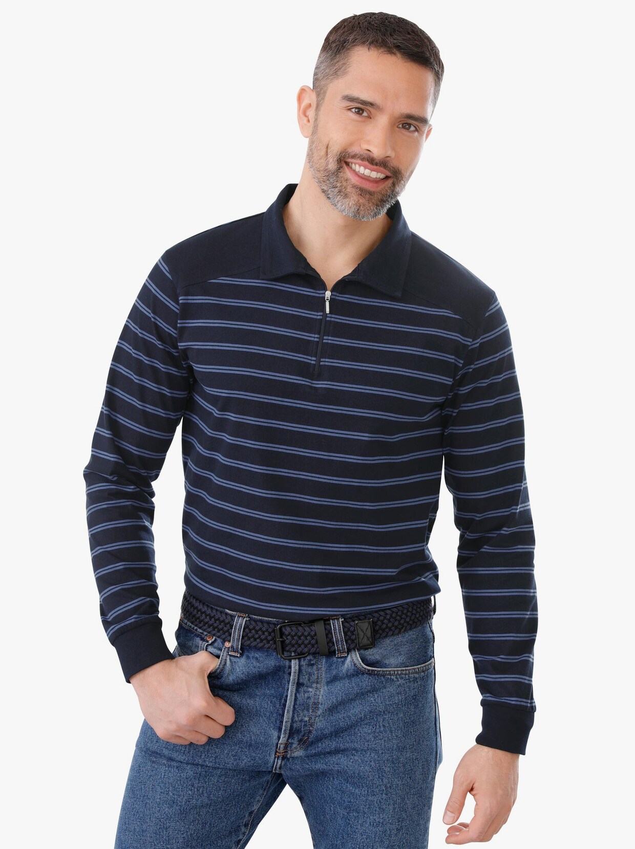 Poloshirt - marine/jeansblauw gestreept
