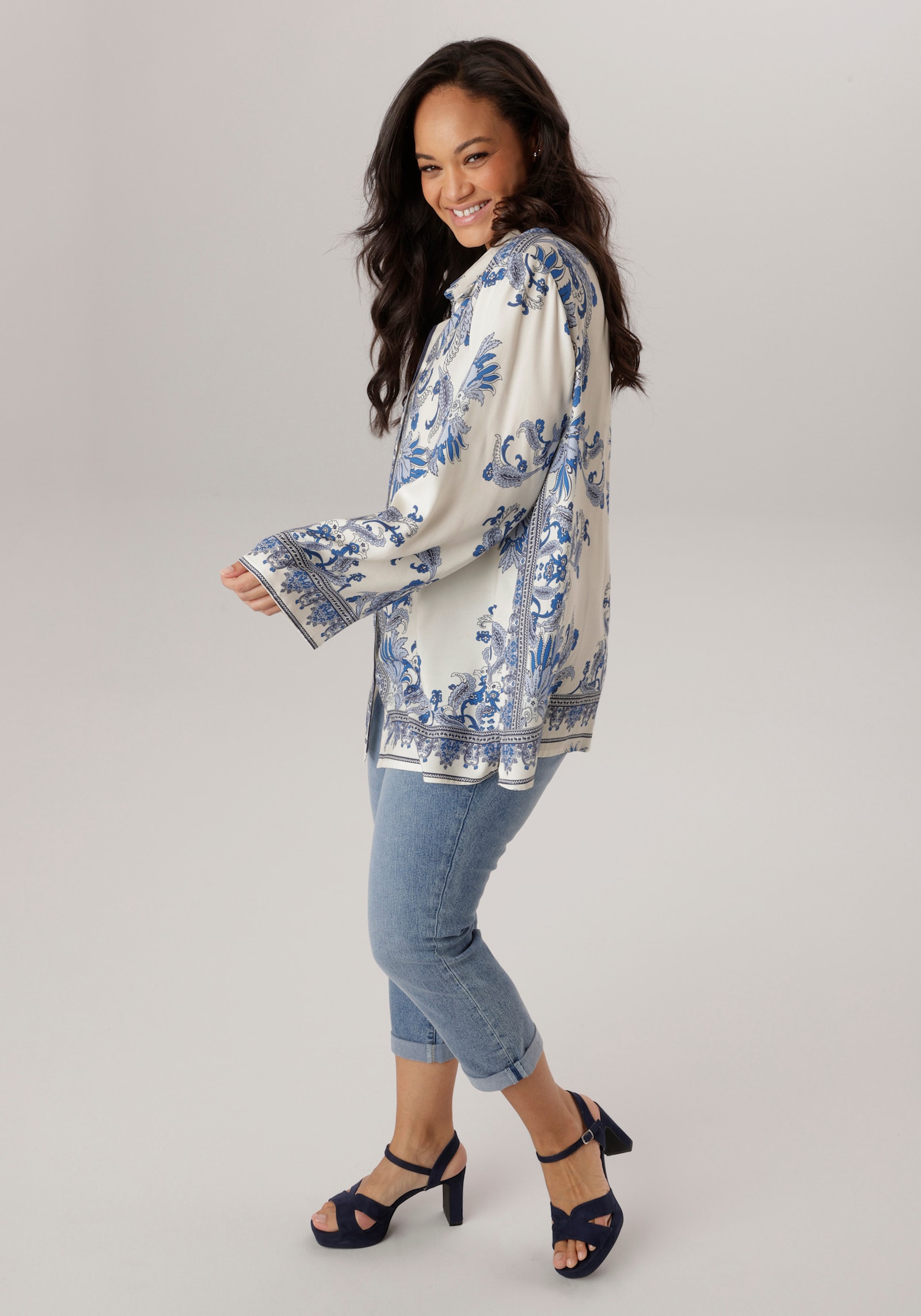 Aniston PLUS Hemdbluse - weiß-blau