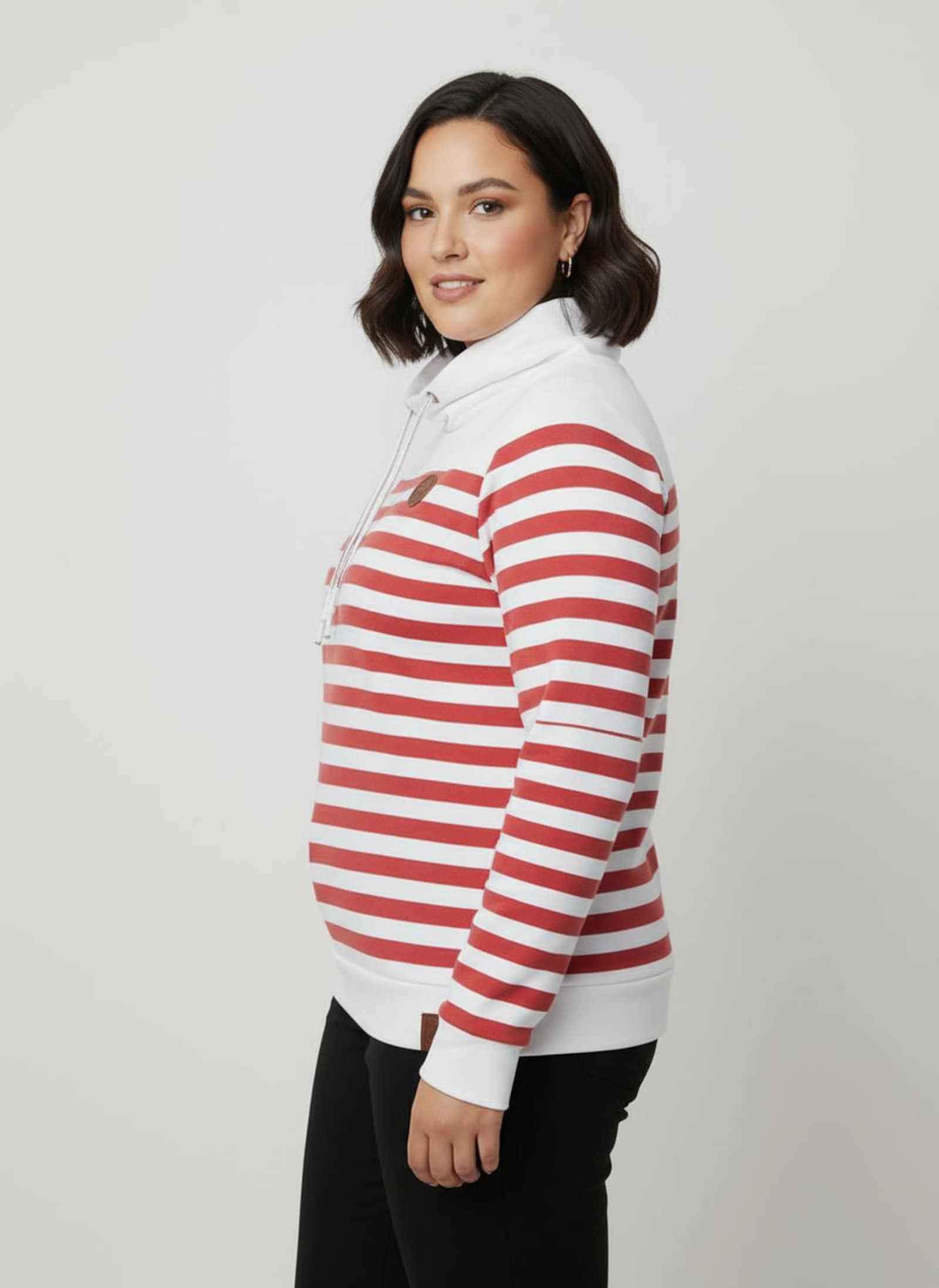 Sweatshirt mit verlängertem Rückteil - weiß-grapefruit-geringelt