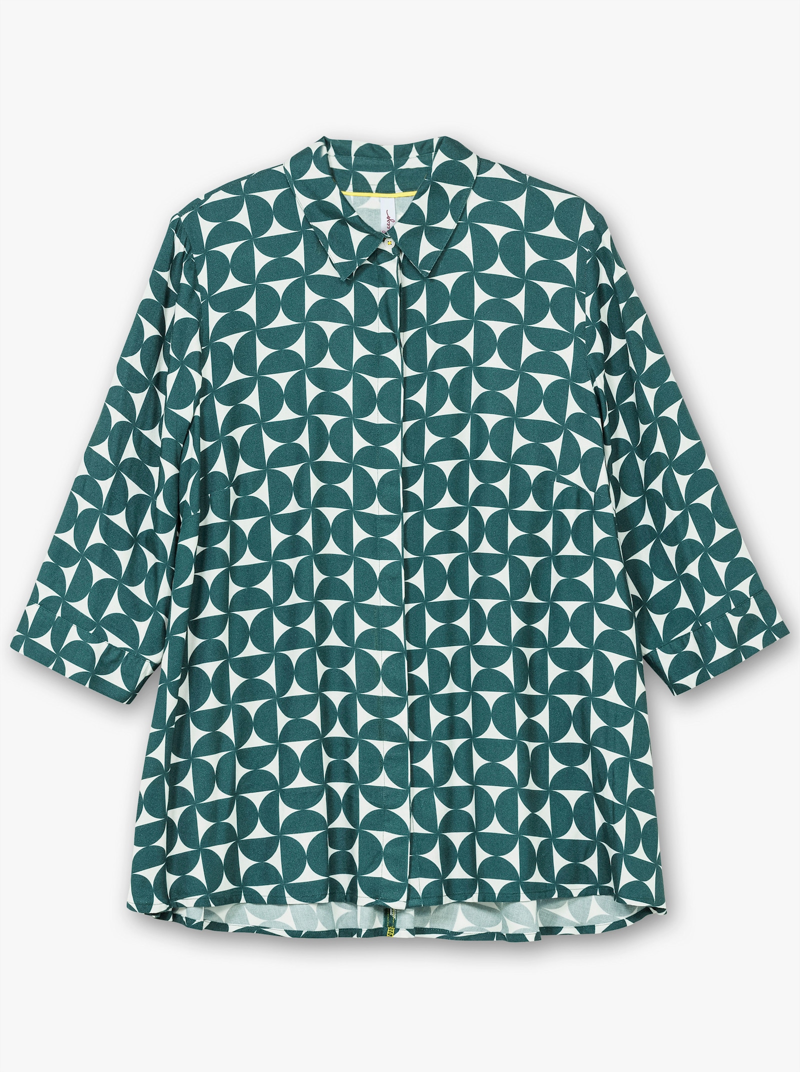 sheego Longbluse mit verlängertem Rückteil - tiefgrün-gemustert