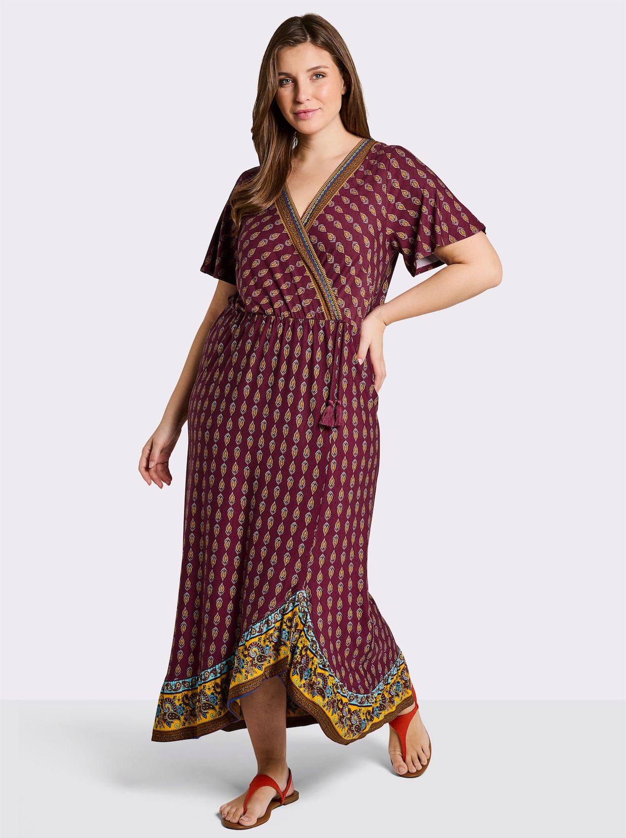 sheego Druckkleid in Wickeloptik - bordeaux-burgund-bedruckt