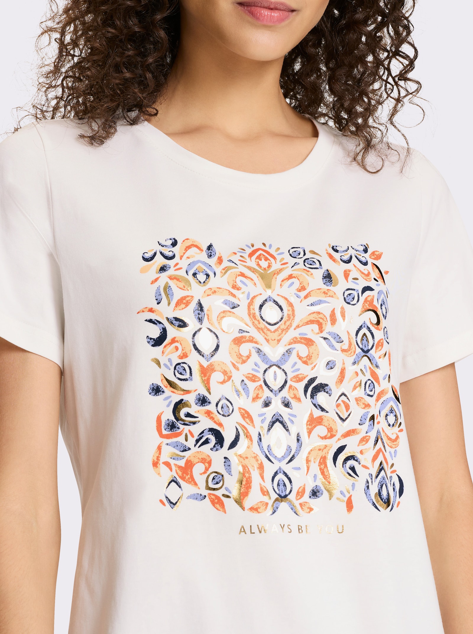 heine Shirt mit Foliendruck - ecru-taubenblau-bedruckt