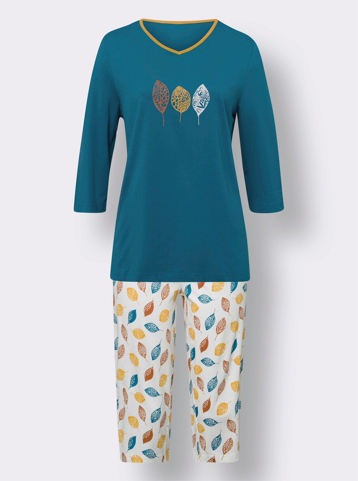 Capri-pyjama - topaas/oker bedrukt