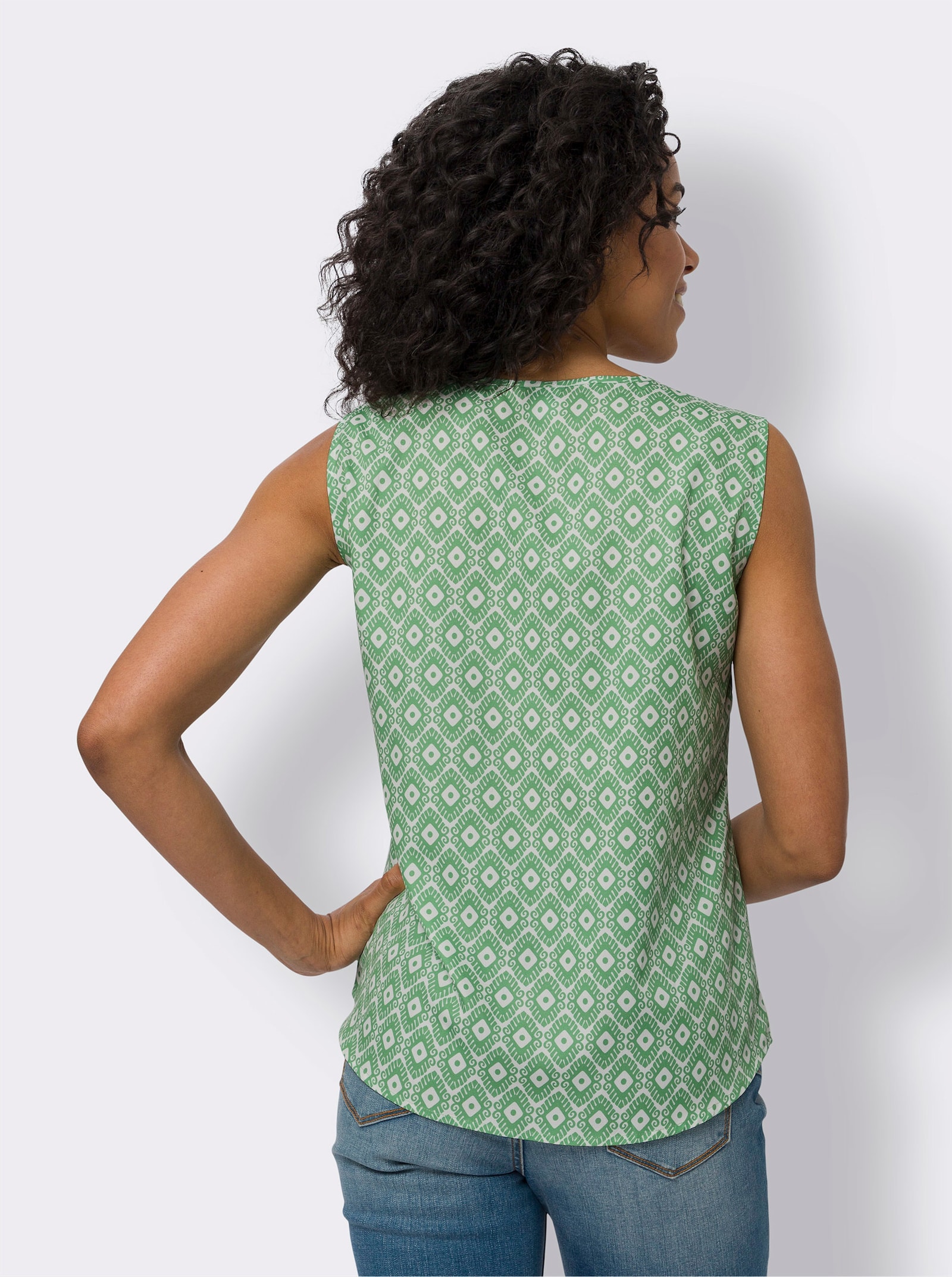 Blúzkový top, min. vzor - Svetlobéžovo-jablková potlač