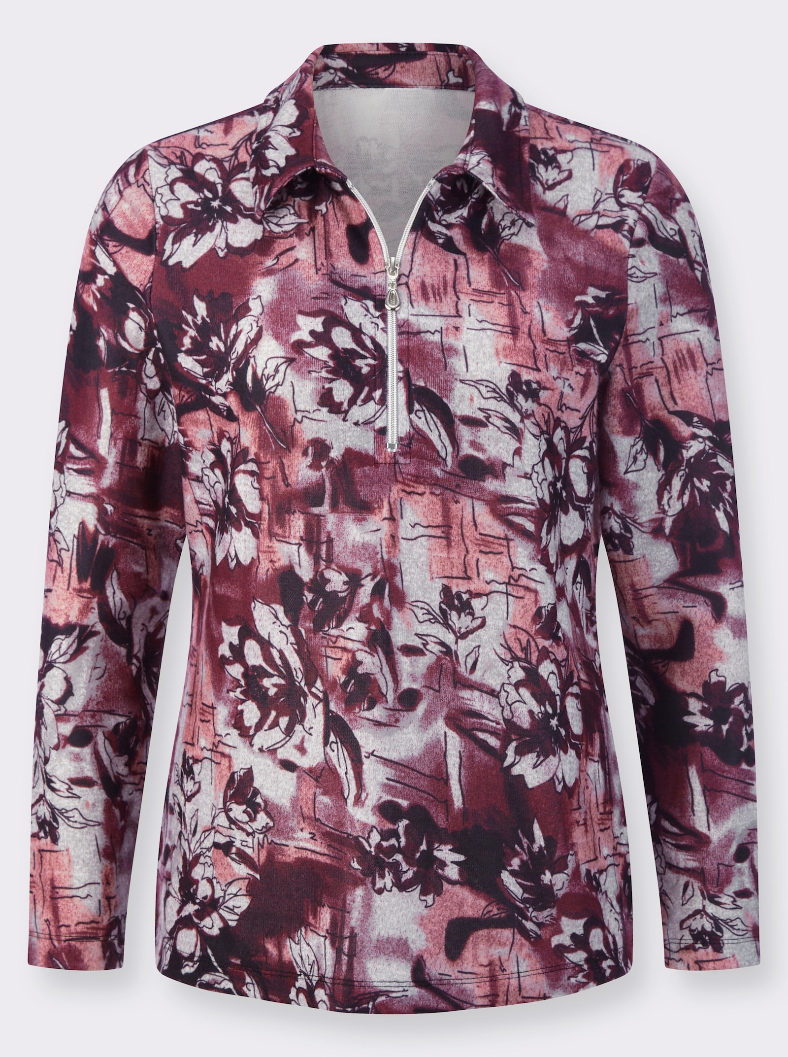 Poloshirt in wärmend angerauter Qualität - bordeaux-grau-bedruckt