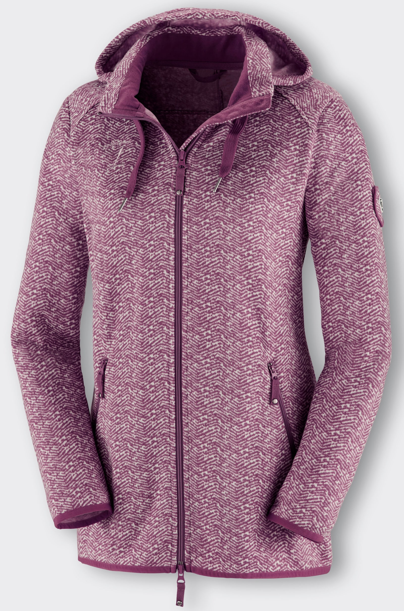 Kapuzenfleecejacke mit abnehmbarer Kapuze - bordeaux-weiss-gemustert