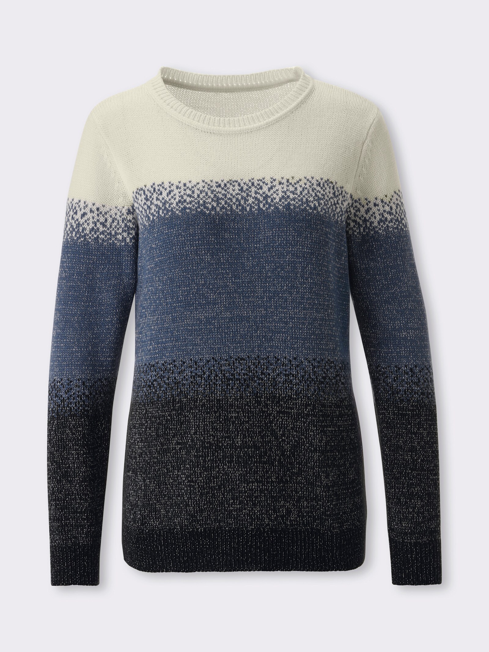 Jacquardstrickjacke mit Glanz-Akzenten - rauchblau-schwarz-gemustert