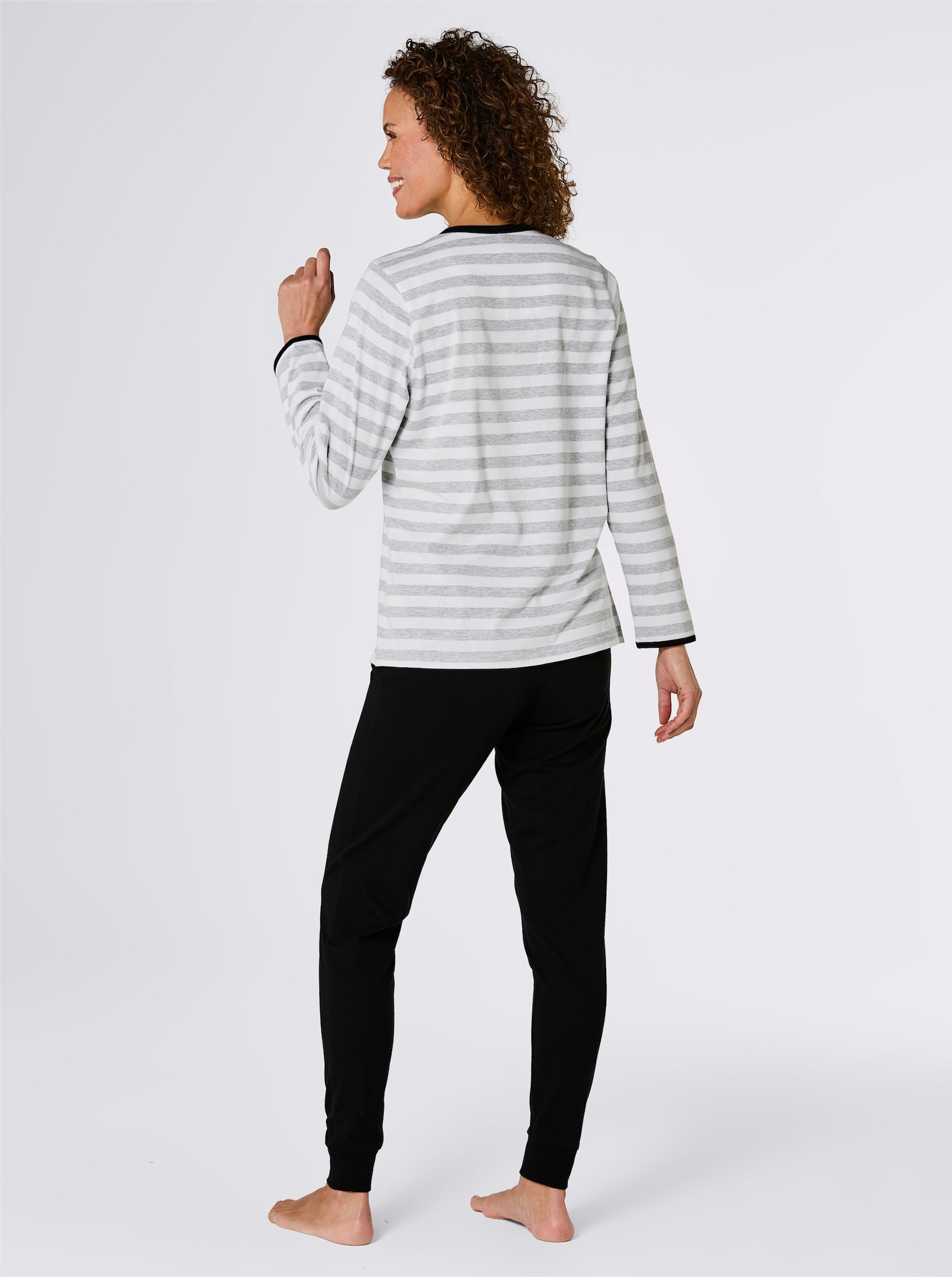 Pyjama - grijs gemêleerd/wit gestreept