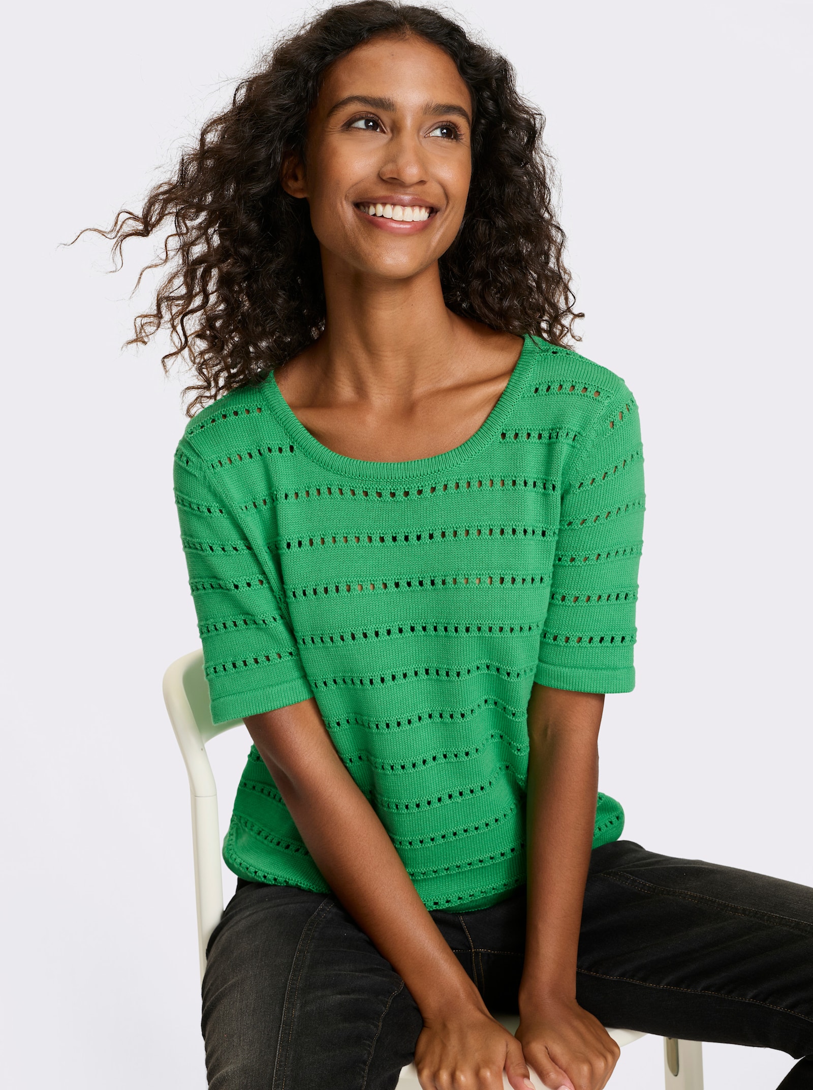 heine Ajourpullover mit 3D-Effekt - grasgrün