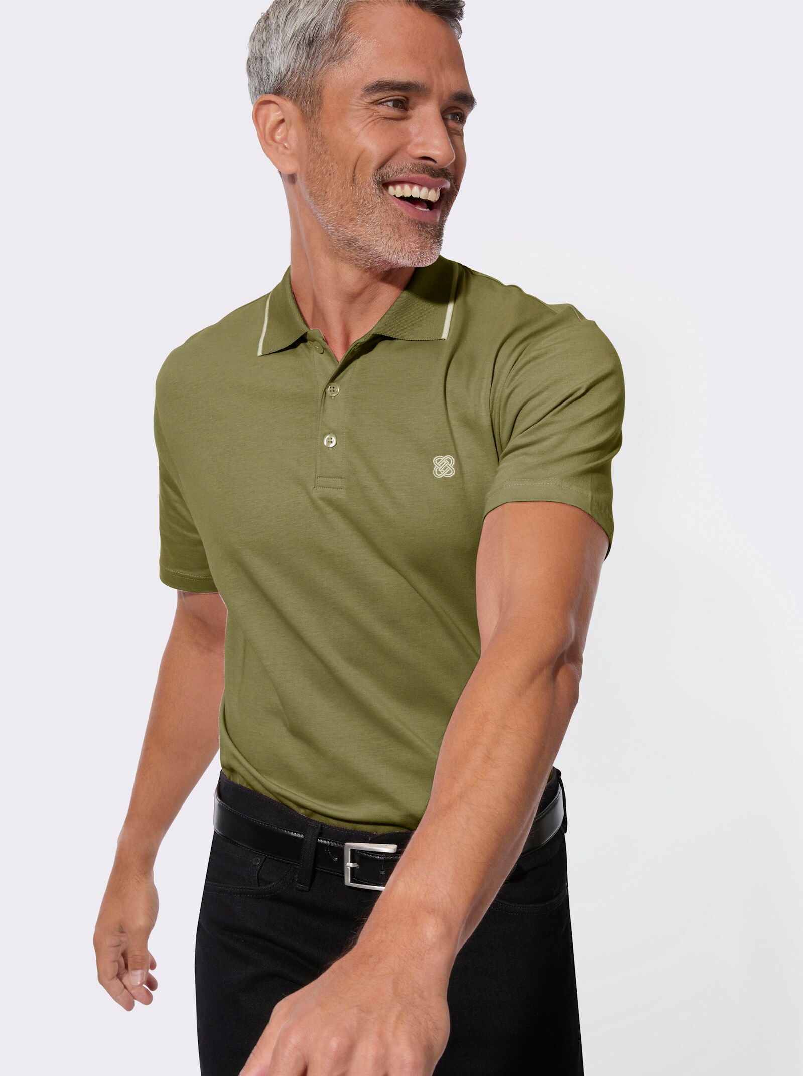 Poloshirt mit Kontrast-Details - oliv