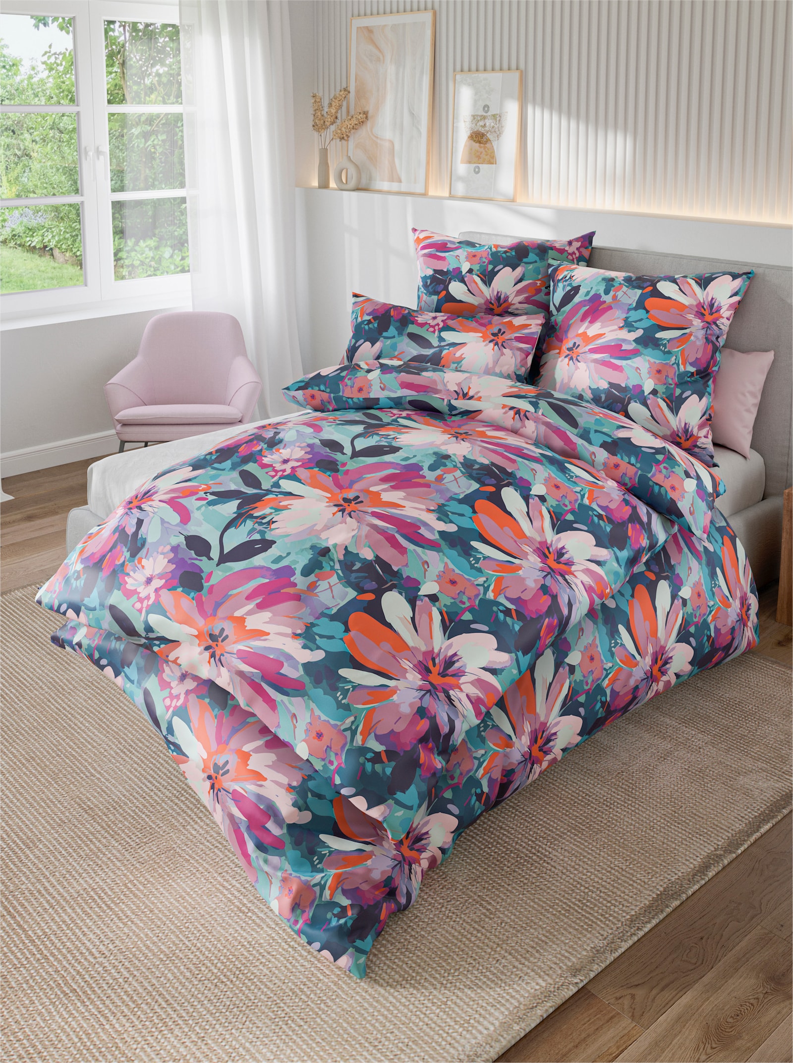 wäschepur Bettwäsche - mint-fuchsia-bedruckt