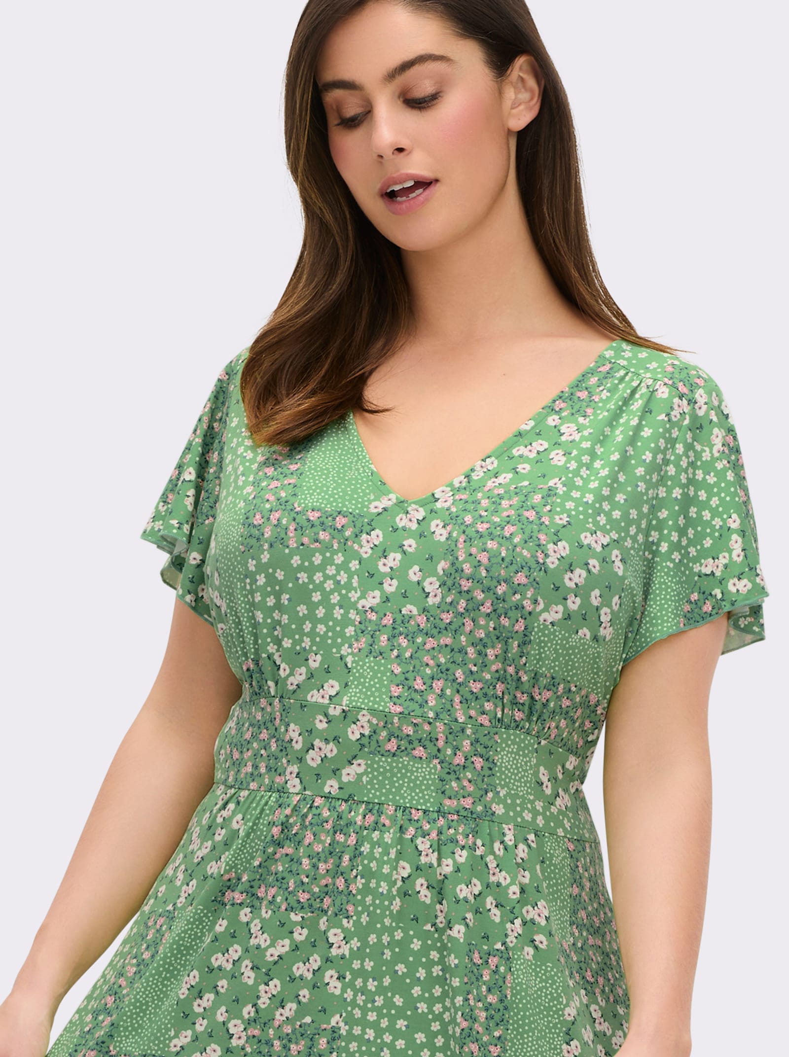 Jerseykleid mit Flügel-Ärmeln - apfel-champagner-bedruckt