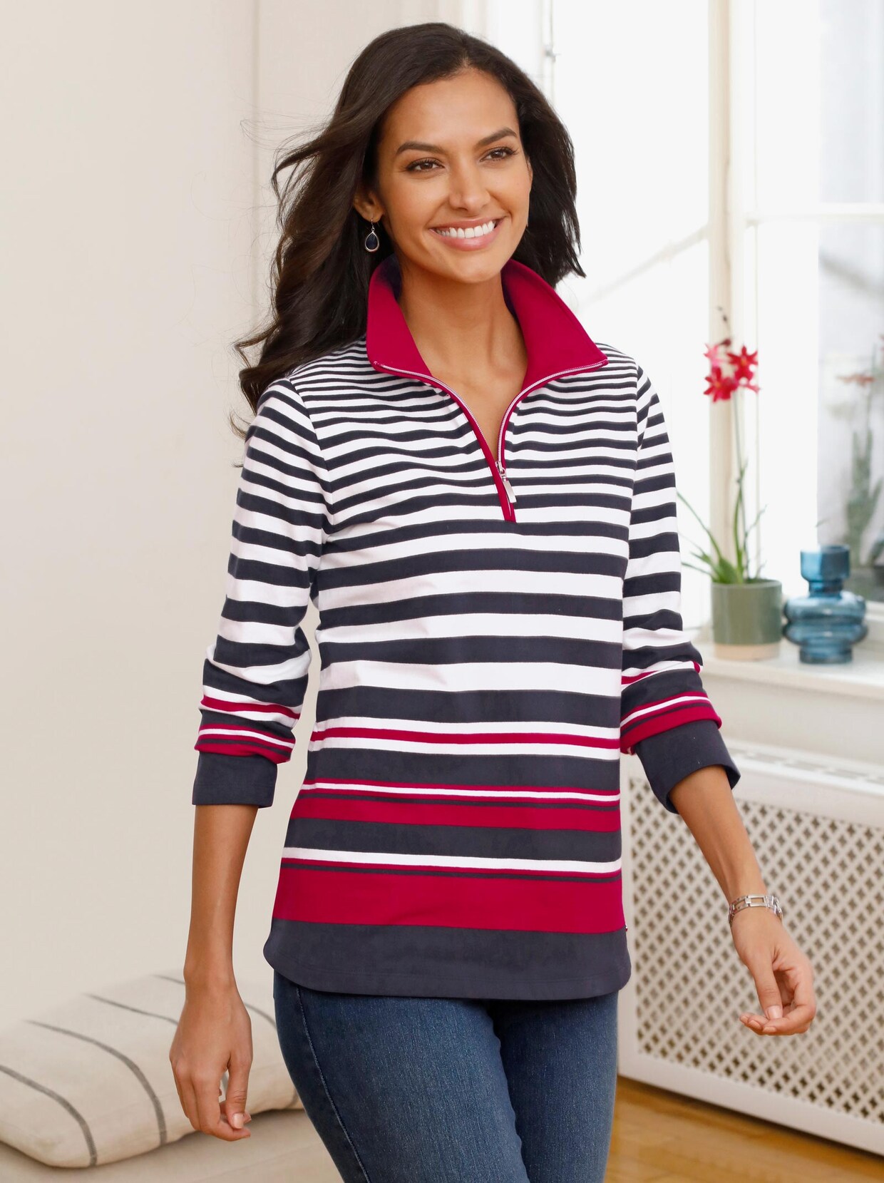 Sweatshirt - marine-rot-gestreift
