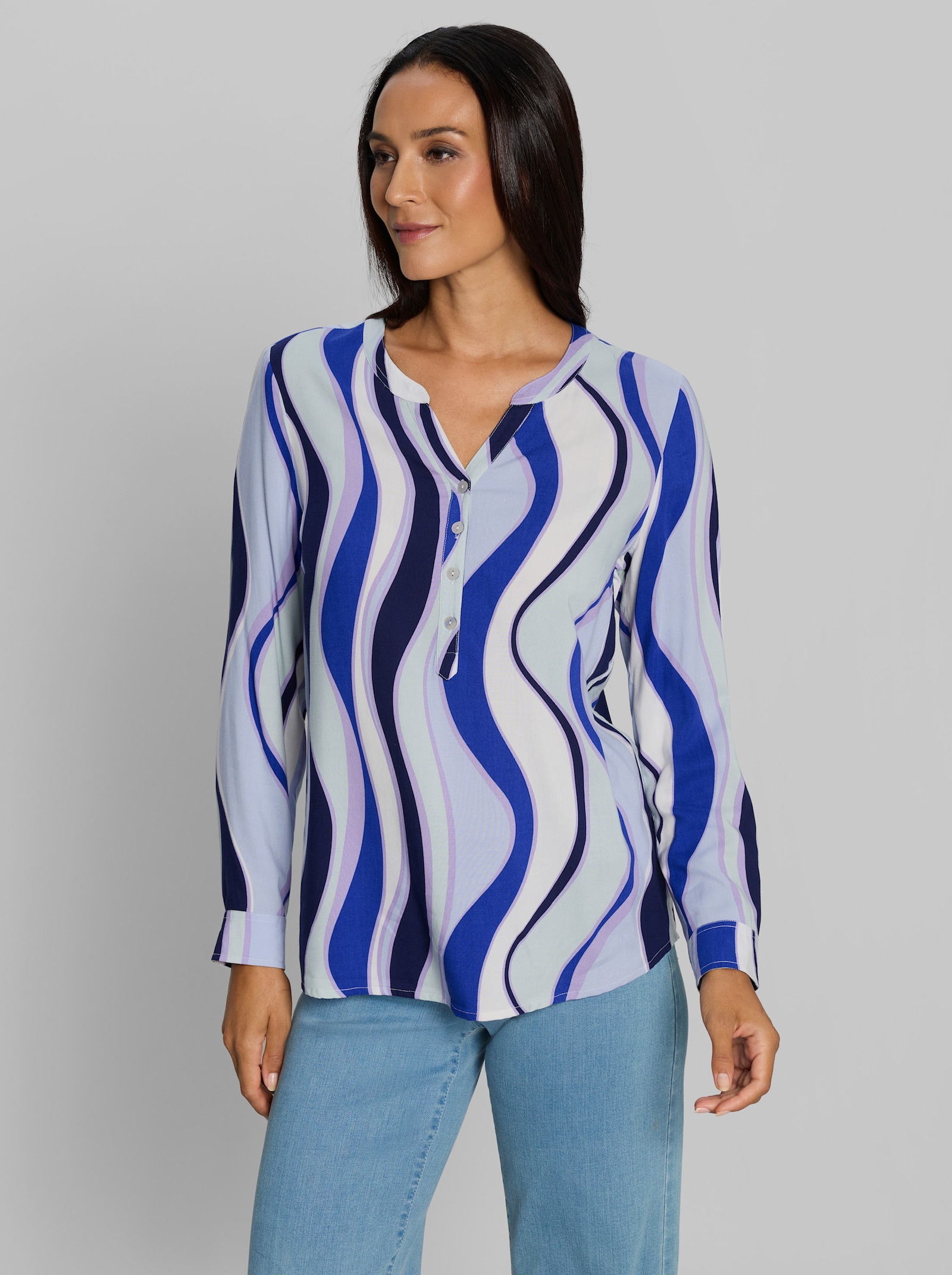 heine Schlupfbluse mit Druck-Dessin - hellblau-ecru-bedruckt