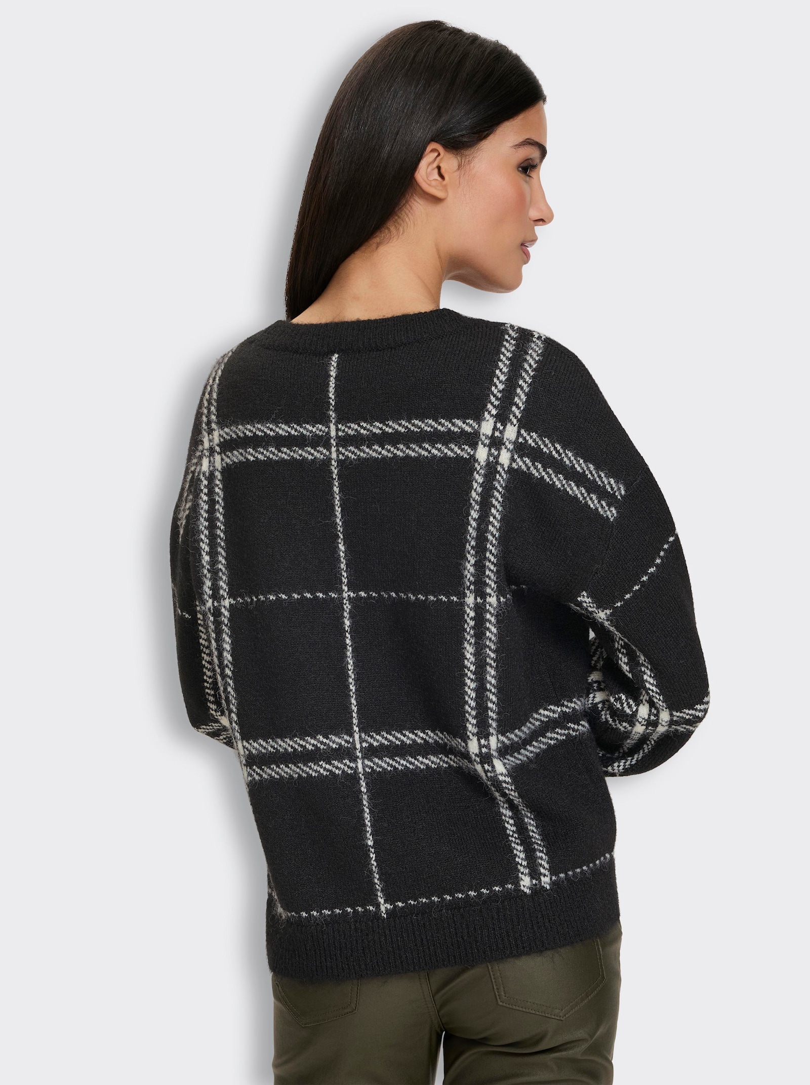 heine Jacquardstrickjacke mit Karomuster - schwarz-ecru-kariert