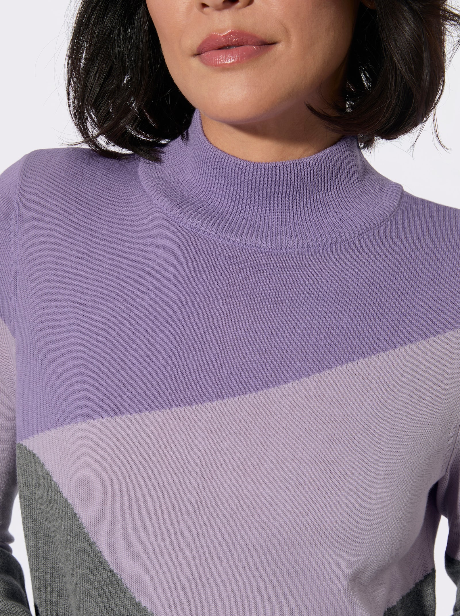 Stehkragenpullover mit Intarsien-Muster - lavendel-grau-gemustert