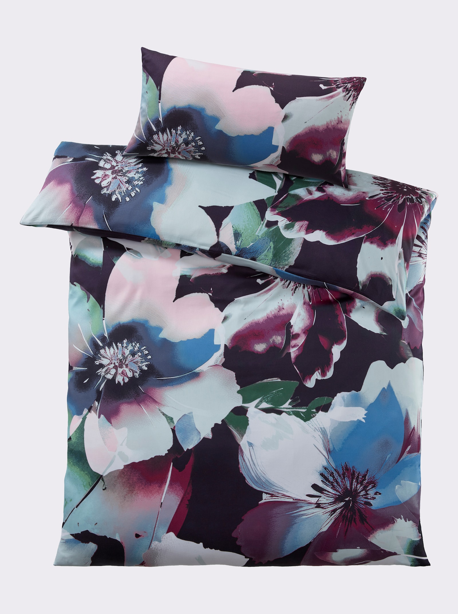 heine home Bettwäsche aus Mako-Satin - schwarz-bordeaux-bedruckt