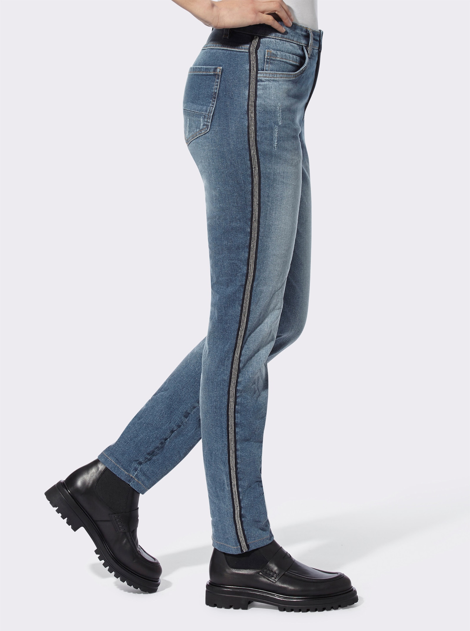 heine Jeans mit Galonstreifen - blue-stone-washed