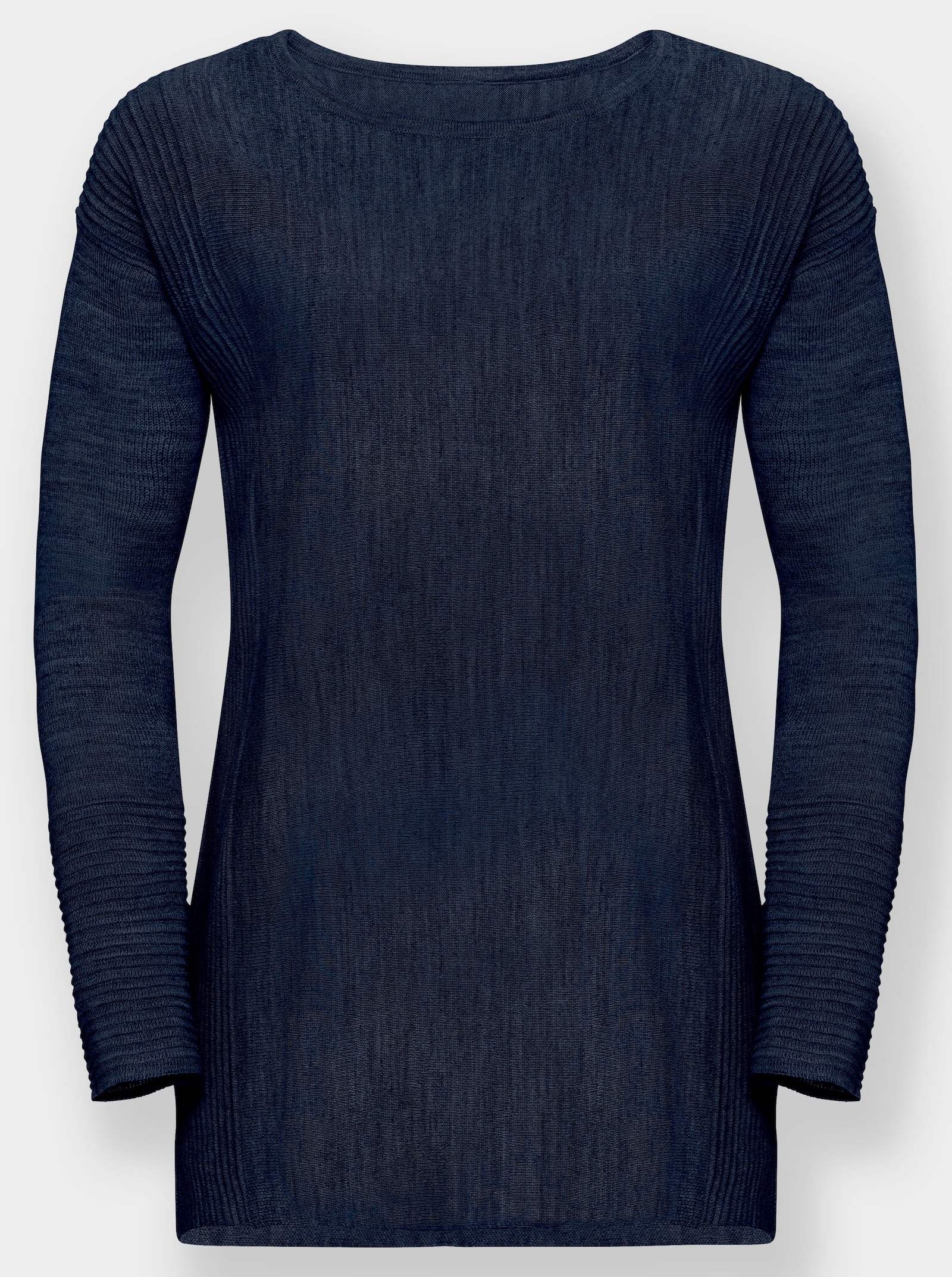 Pullover met ronde hals en ribdetails - marine