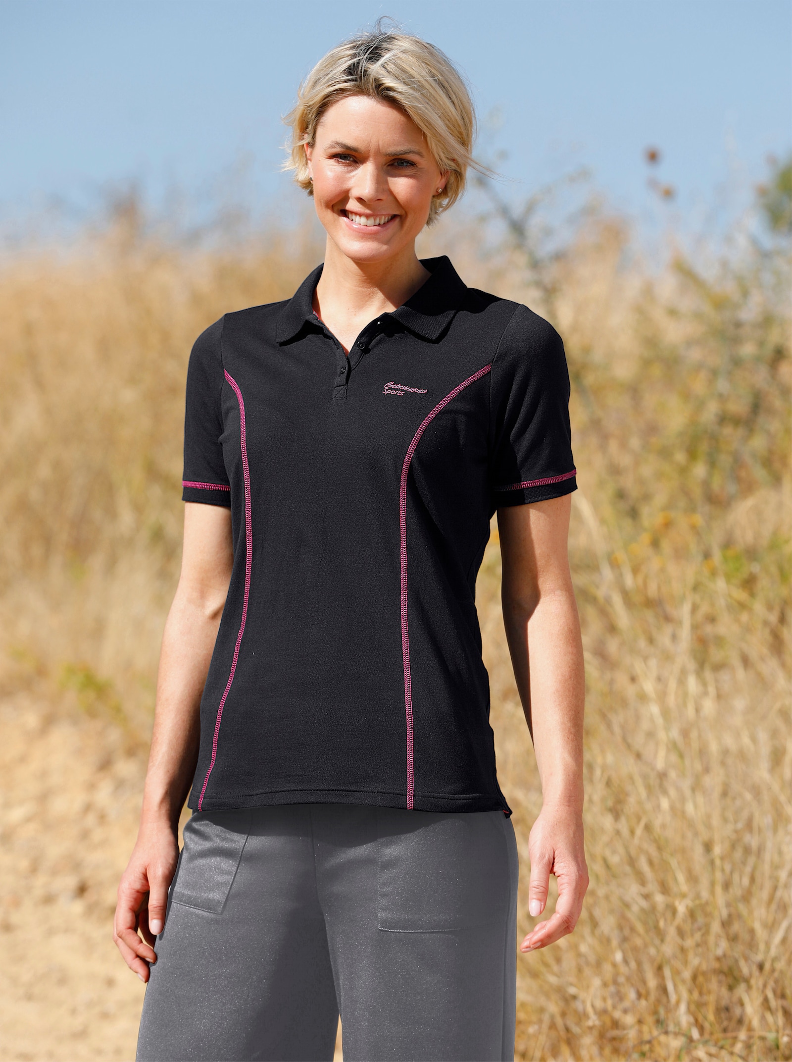 Catamaran Sports Freizeitshirt in Pikee-Qualität - schwarz-pink