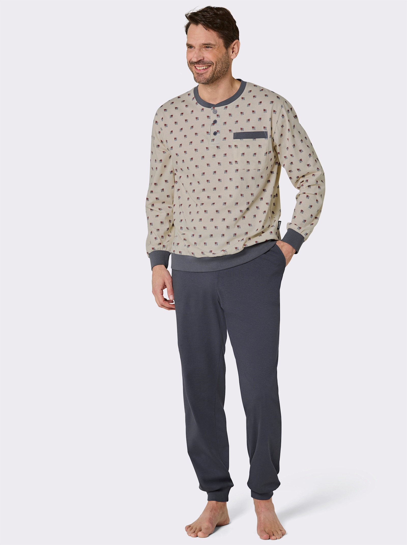 Comte Schlafanzug mit Print - rauchblau-ecru-bedruckt