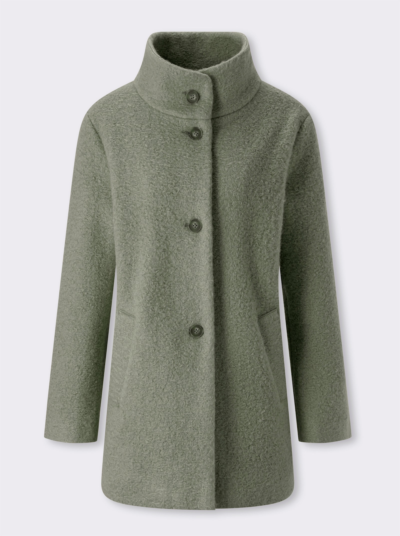 Boucléjacke mit Stehkragen - khaki