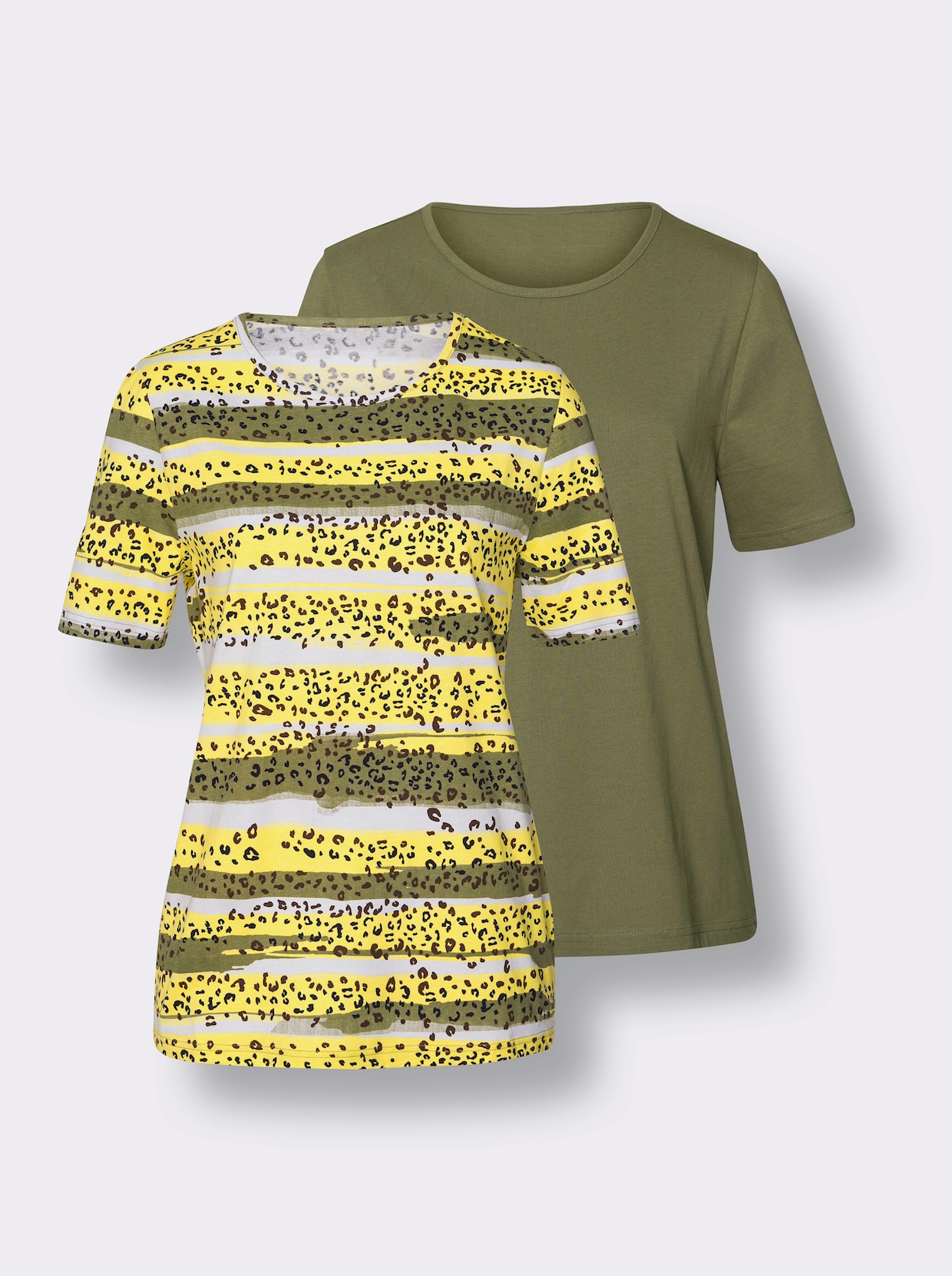 Shirts (2 stuks) - citroen/kaki bedrukt + kaki