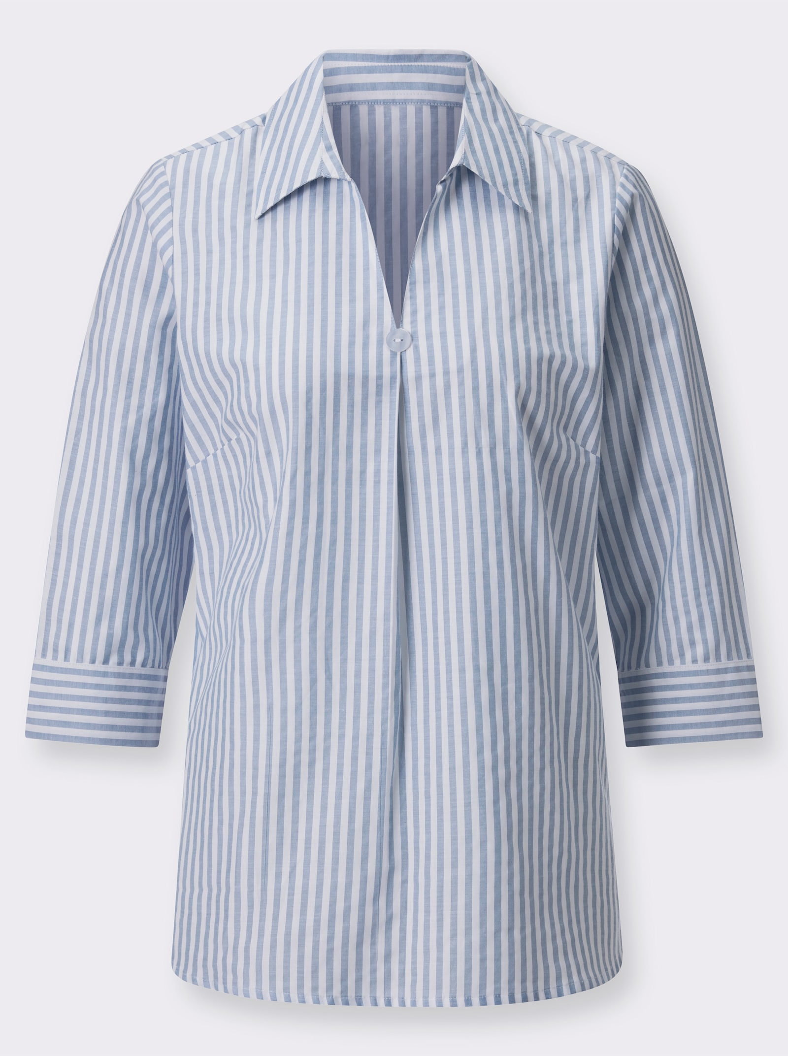 Gestreepte blouse met V-hals - bleu/wit gestreept