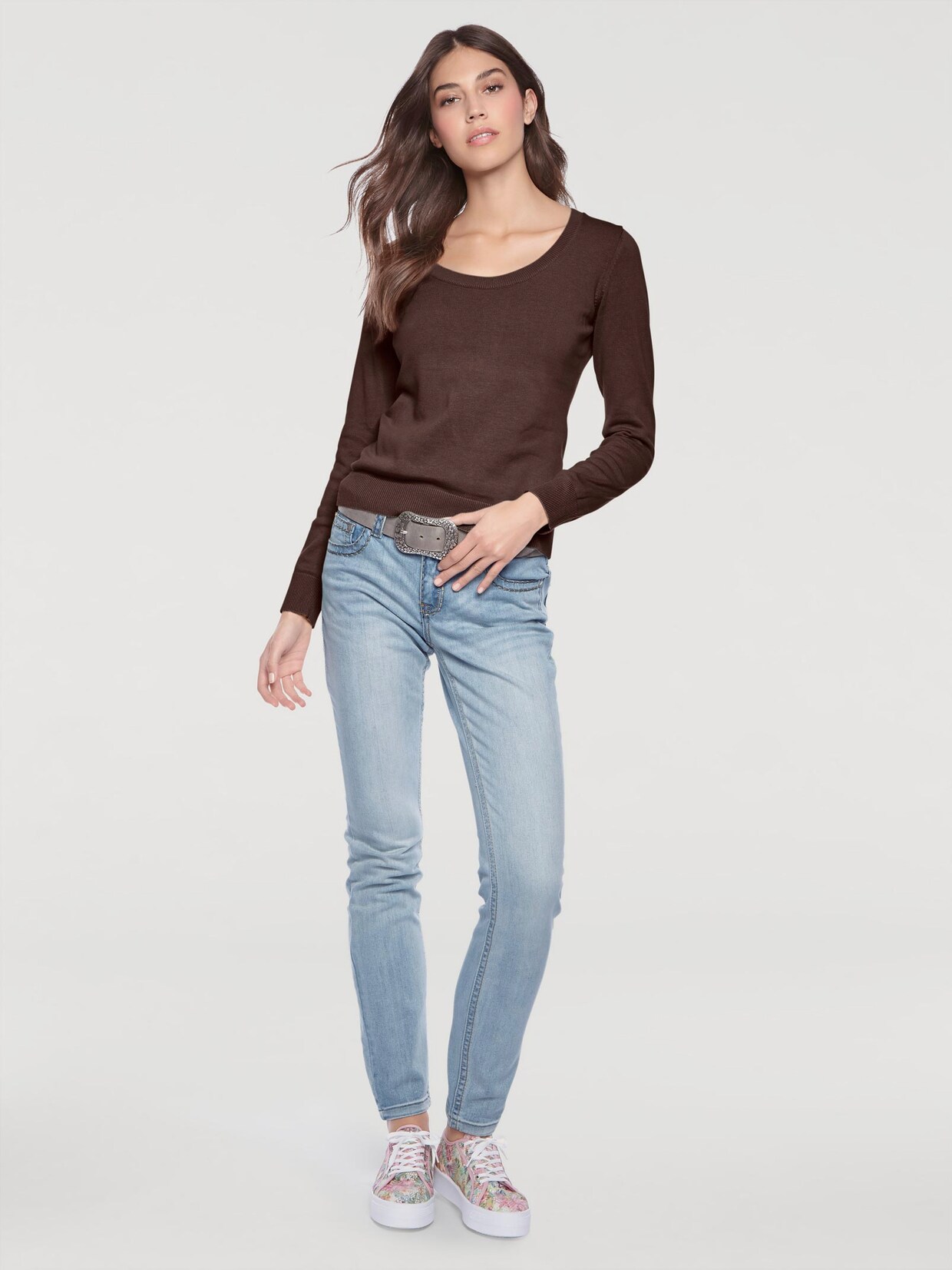 Linea Tesini Rundhals-Pullover - schokobraun