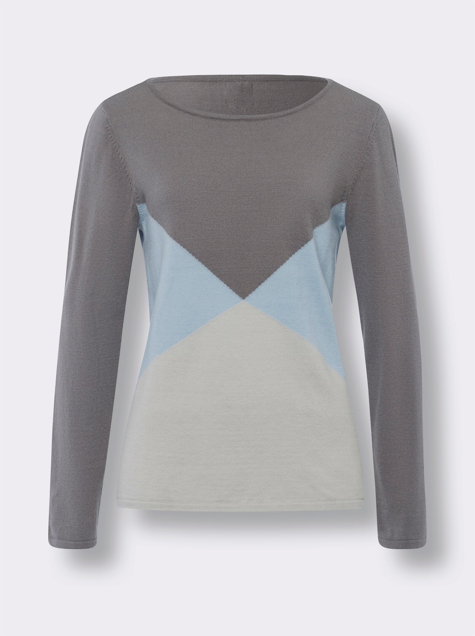 heine Feinstrickpullover mit grafischem Muster rundum - grau-hellblau-gemustert