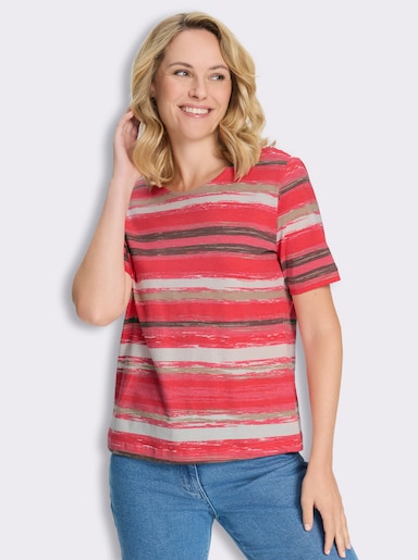 Kurzarmshirt mit verwischtem Streifenmuster - flamingo-bedruckt