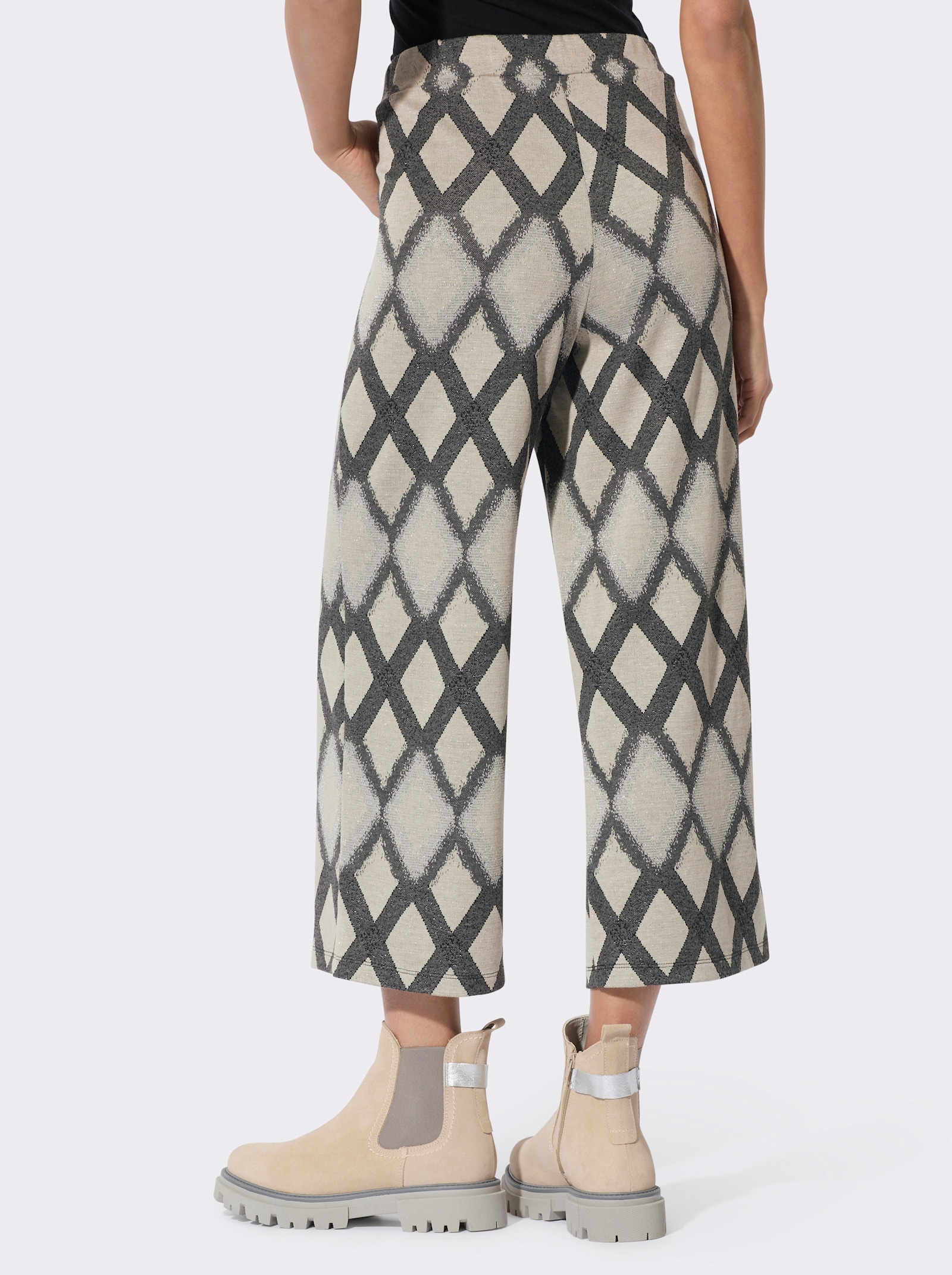 Comfortbroek met jacquardruiten - zand/antraciet gedessineerd