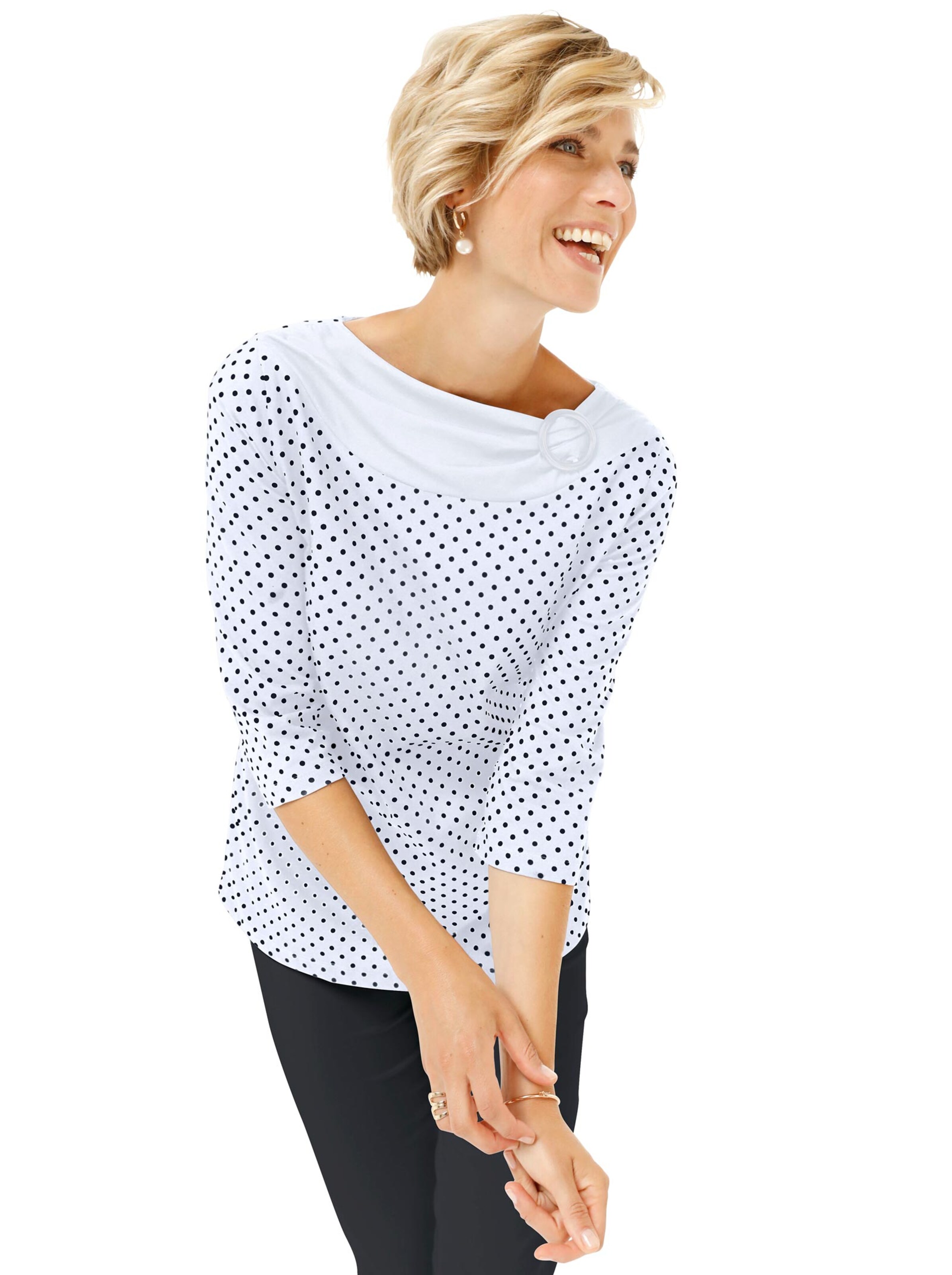 Shirt - weiß-marine-getupft