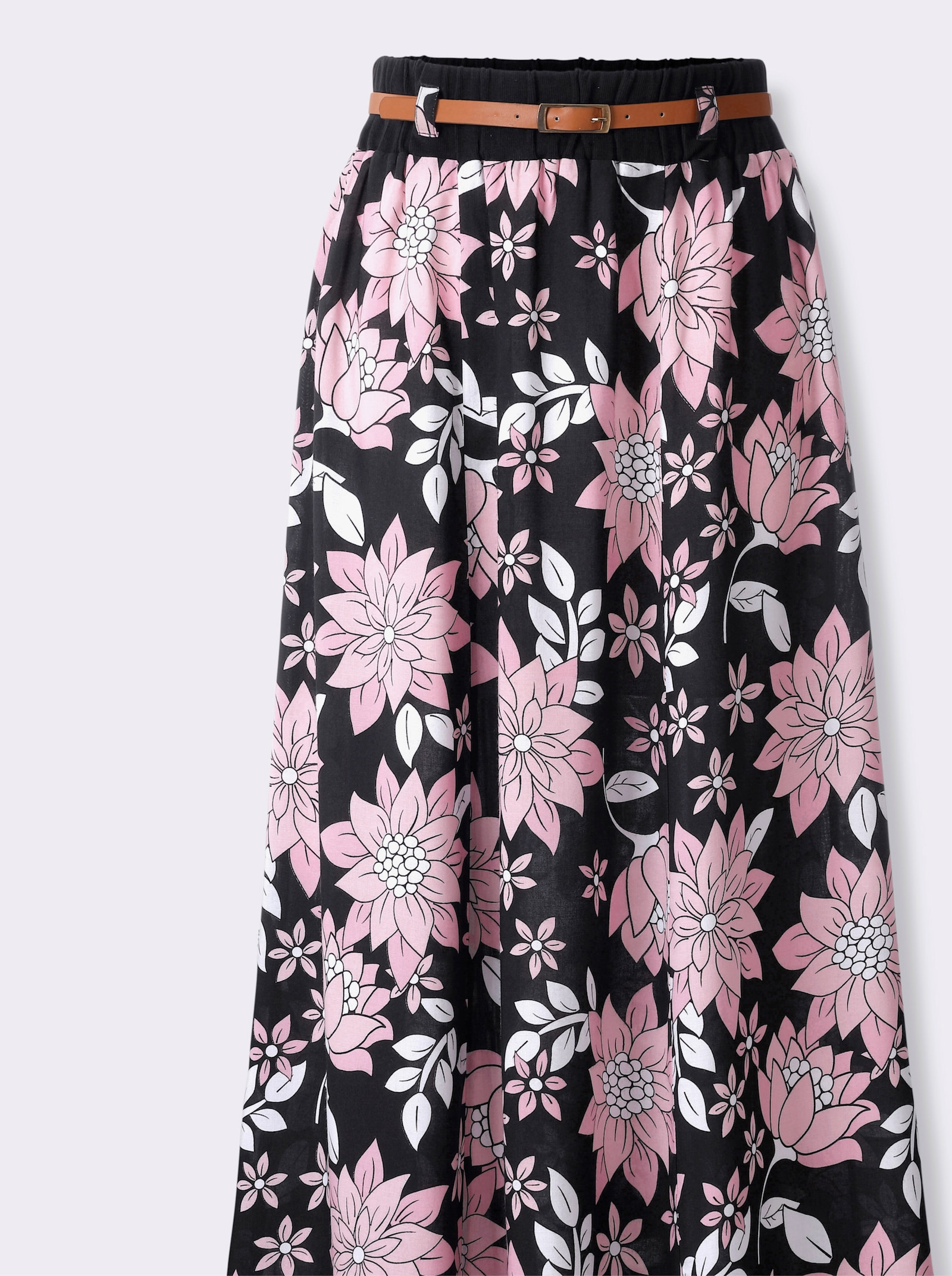 Bahnenrock inklusive Lederoptik-Gürtel - schwarz-gemustert