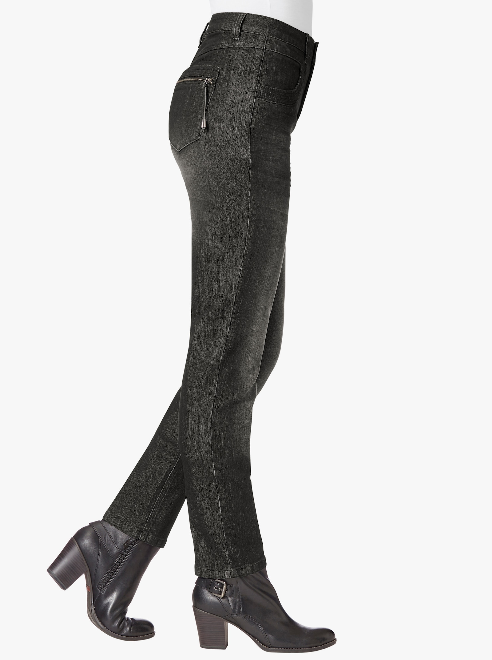 Skinny jeans met rits op achterzakken - black denim