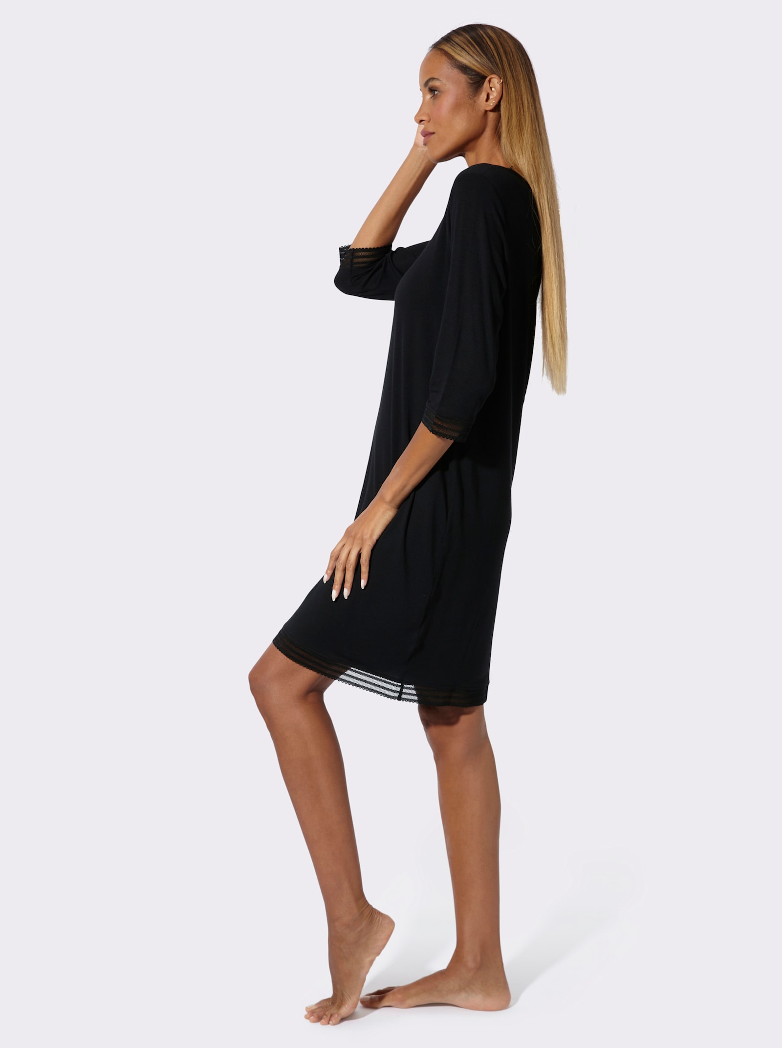 wäschepur Nachthemd mit Mesh-Spitze - schwarz