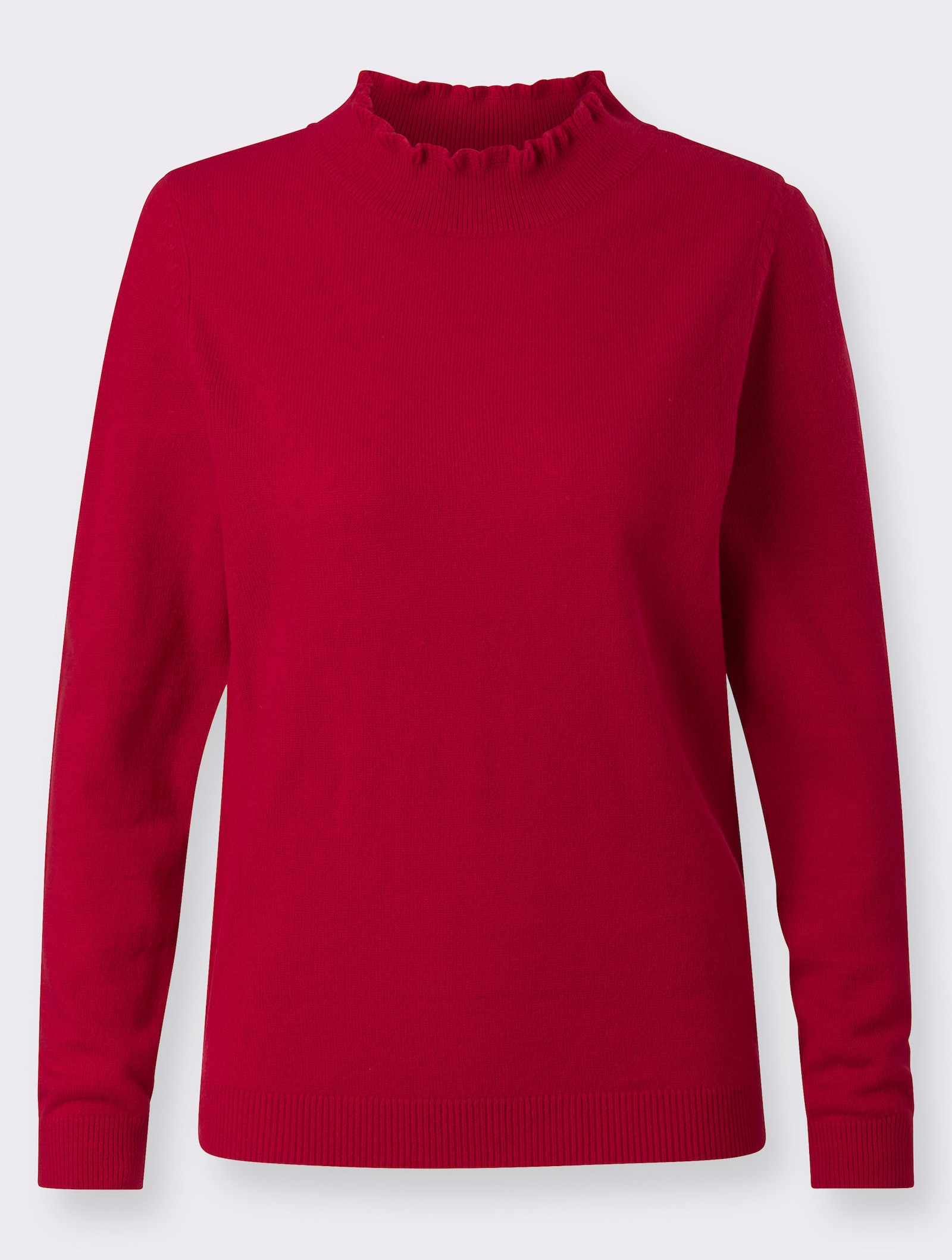 Stehkragenpullover mit Rüschen-Ausschnitt - rot