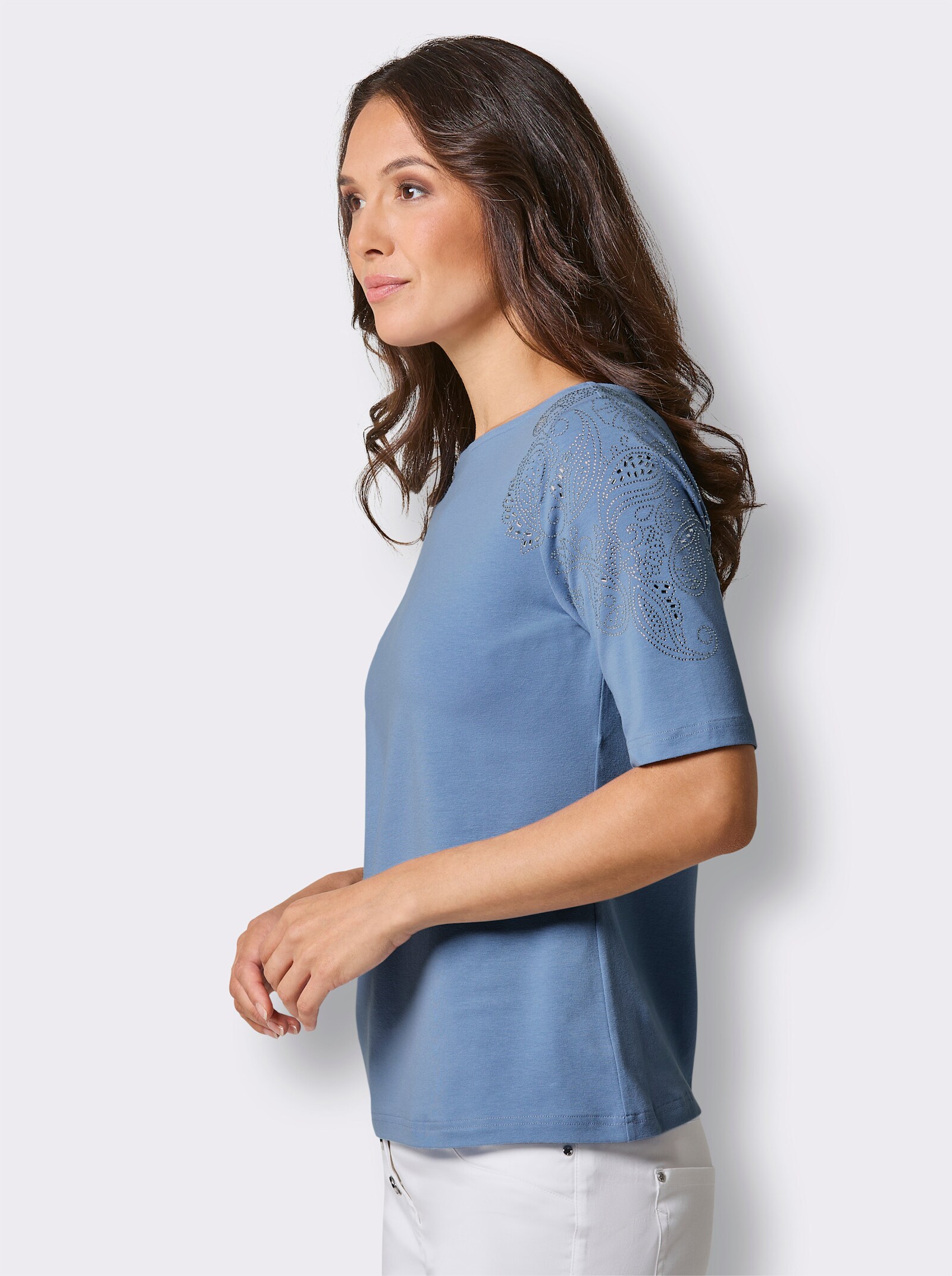 CREATION L PREMIUM Kurzarmshirt in Lyocell-Qualität - himmelblau
