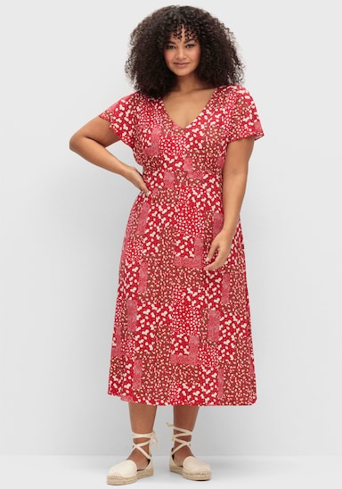 Jerseykleid mit Flügel-Ärmeln - erdbeere-champagner-bedruckt