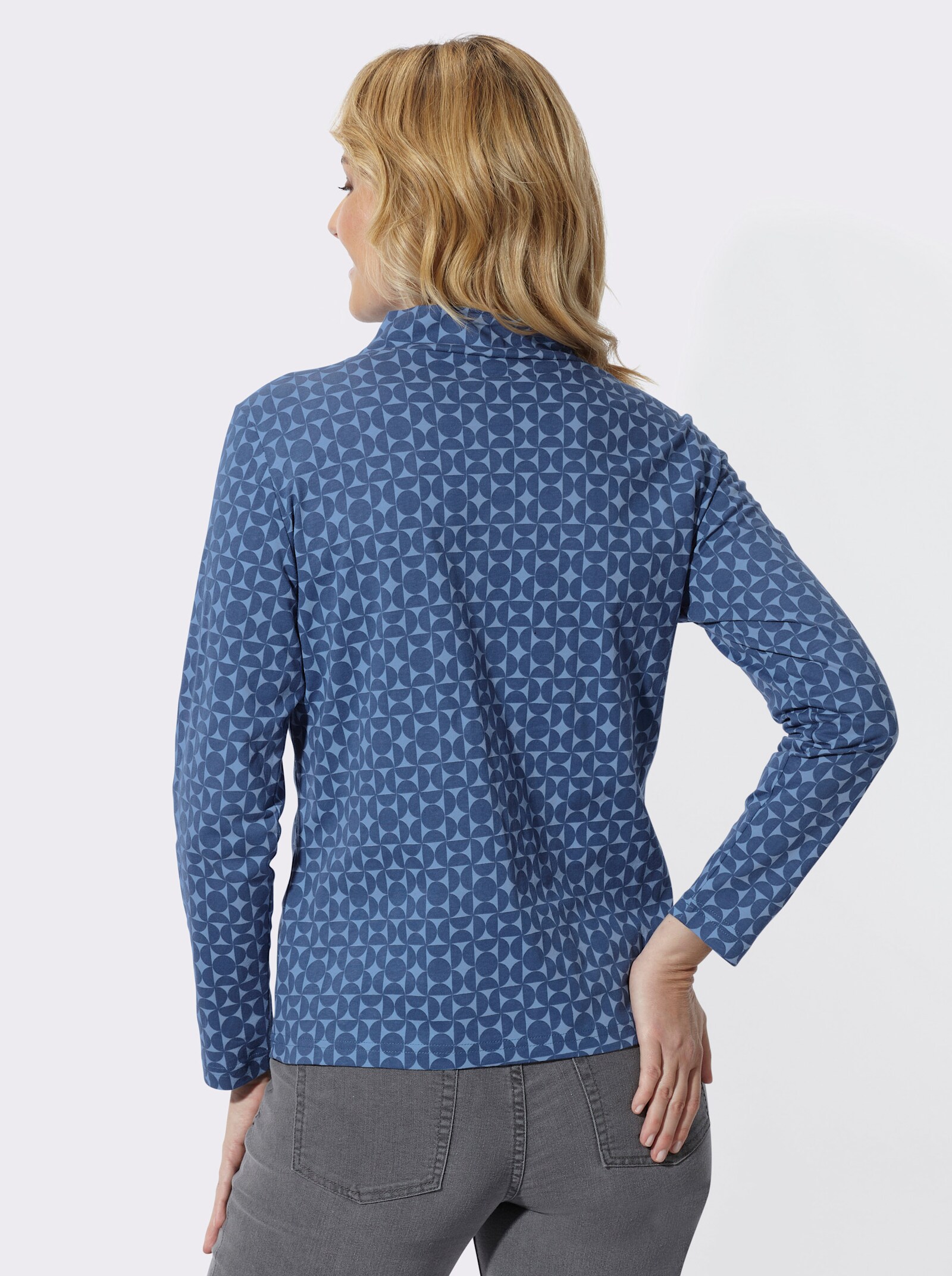 Stehkragenshirt mit Minimalmuster - jeansblau-bleu-bedruckt