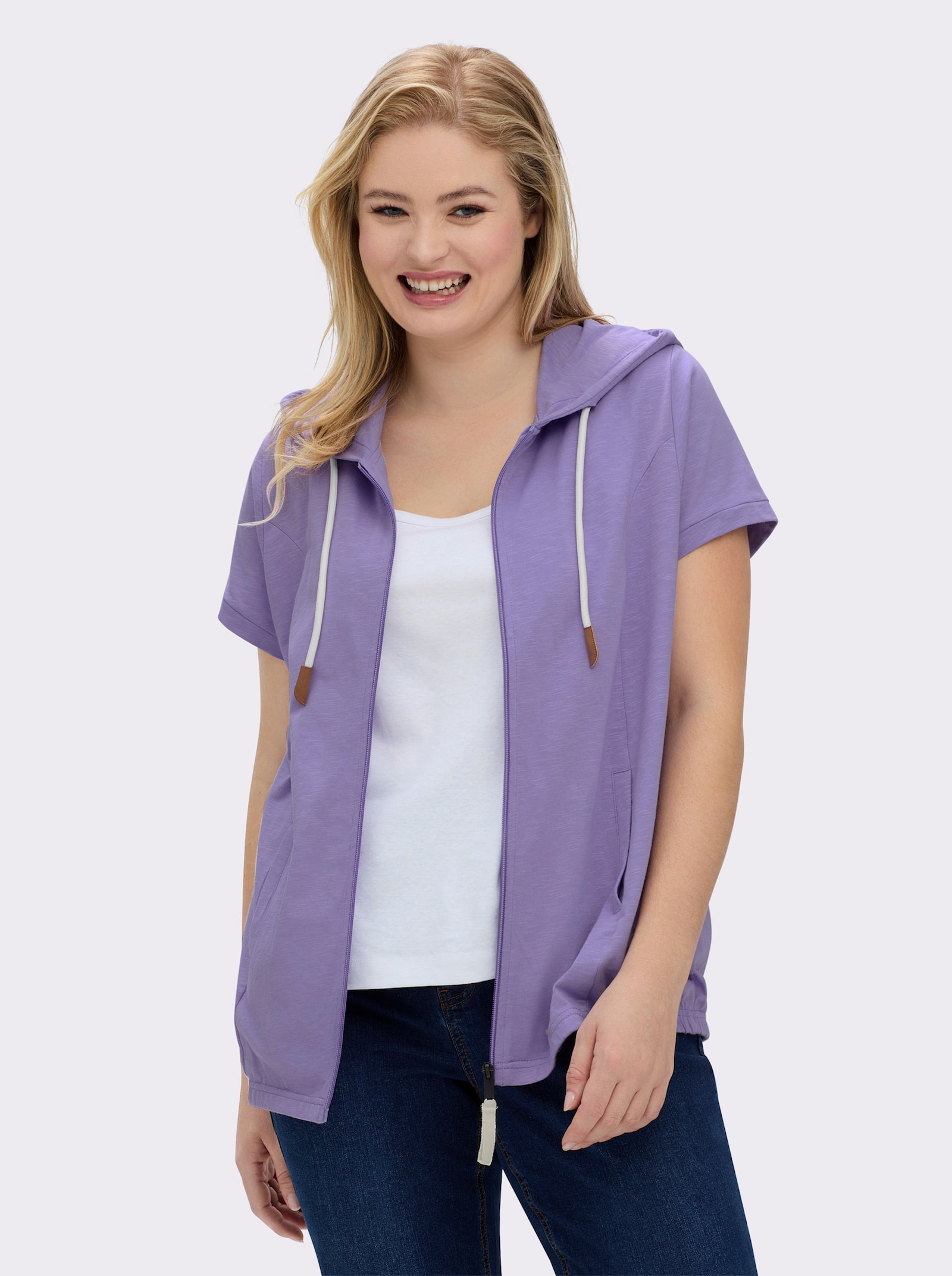 Sweatjacke mit Nahttaschen - lavendel