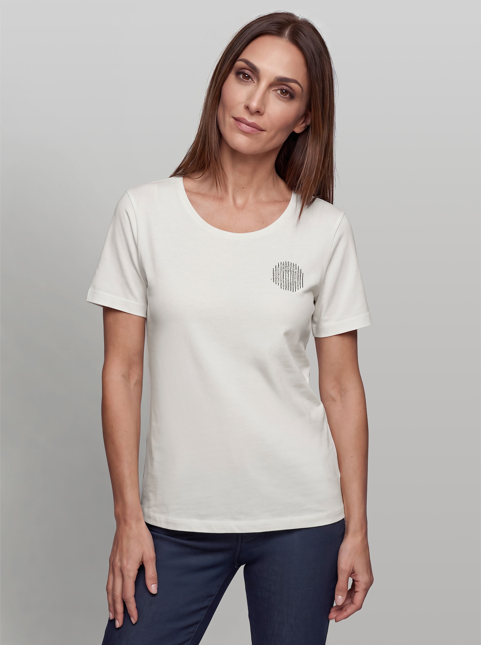 heine Rundhalsshirt mit Emblem - ecru