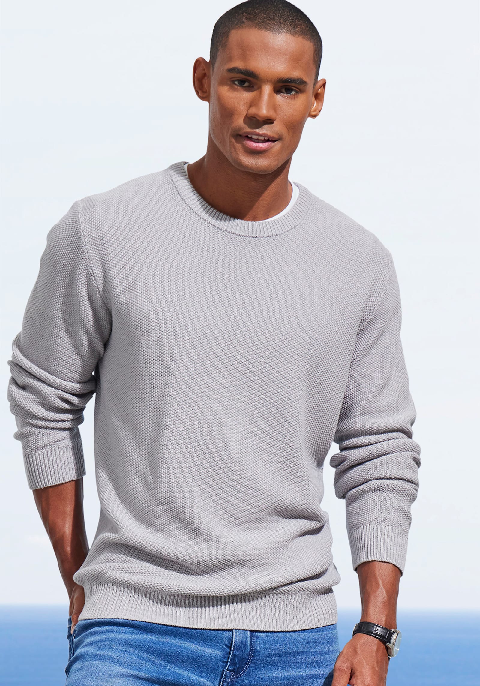 John Devin Gebreide pullover - lichtgrijs