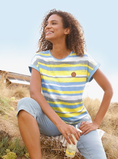Ringelshirt - limone-himmelblau-geringelt