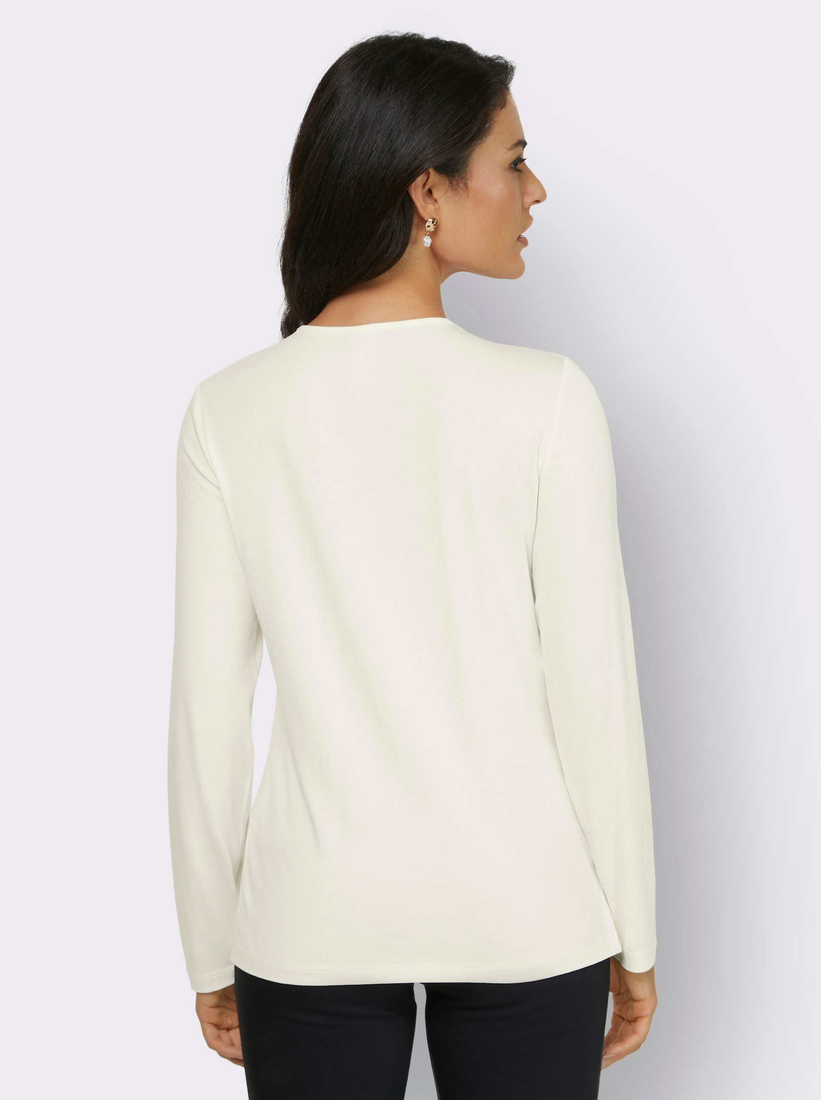 Langarmshirt mit Blüten-Applikation - ecru