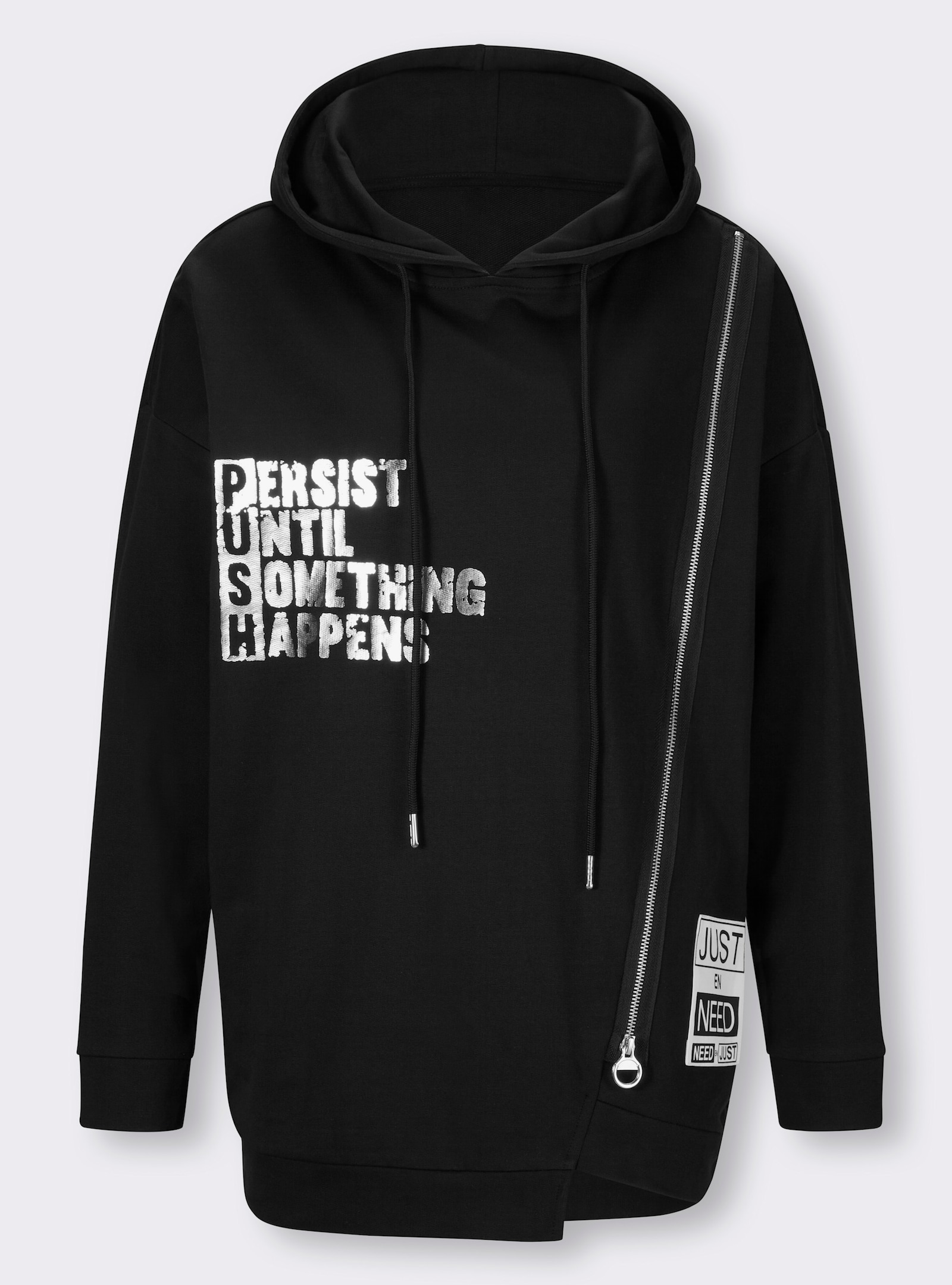 heine Kapuzensweatshirt mit asymmetrischem Saum - schwarz